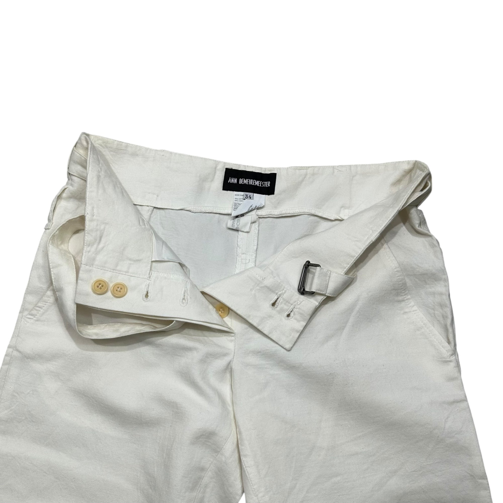 ANN DEMEULEMEESTER×10 corso como COMME des GARCONS(アンドゥムルメステール × ドゥエチ コルソコモ コムデギャルソン) 00's Cotton-Linen Belted Cropped Pants コットン リネン ベルテッド クロップドパンツ 34 ホワイト 本人期