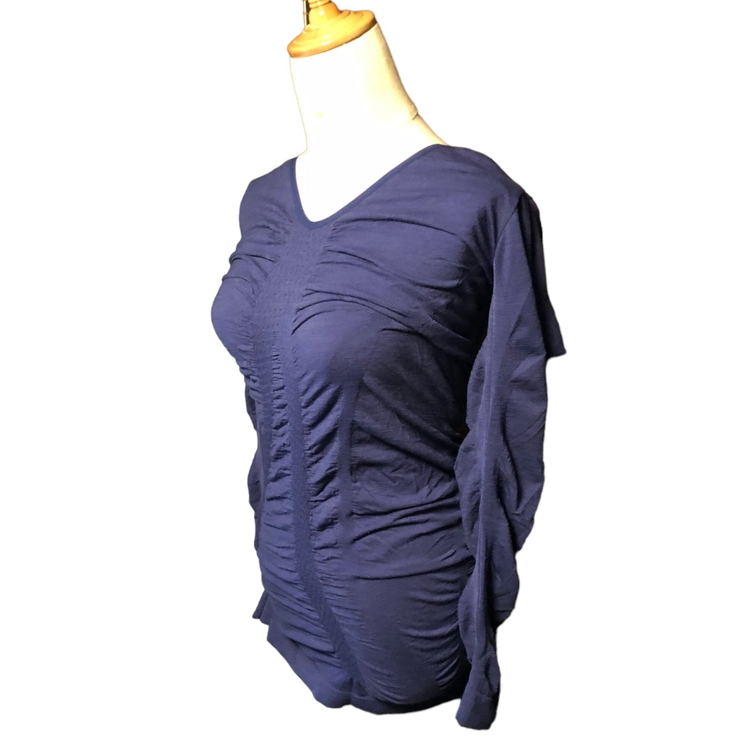 MARITHE FRANCOIS GIRBAUD(マリテフランソワジルボー) 00's Gathered V neck cut and sew ギャザー Vネック カットソー F7-6534 M ブルー Y2K ニット ギミック