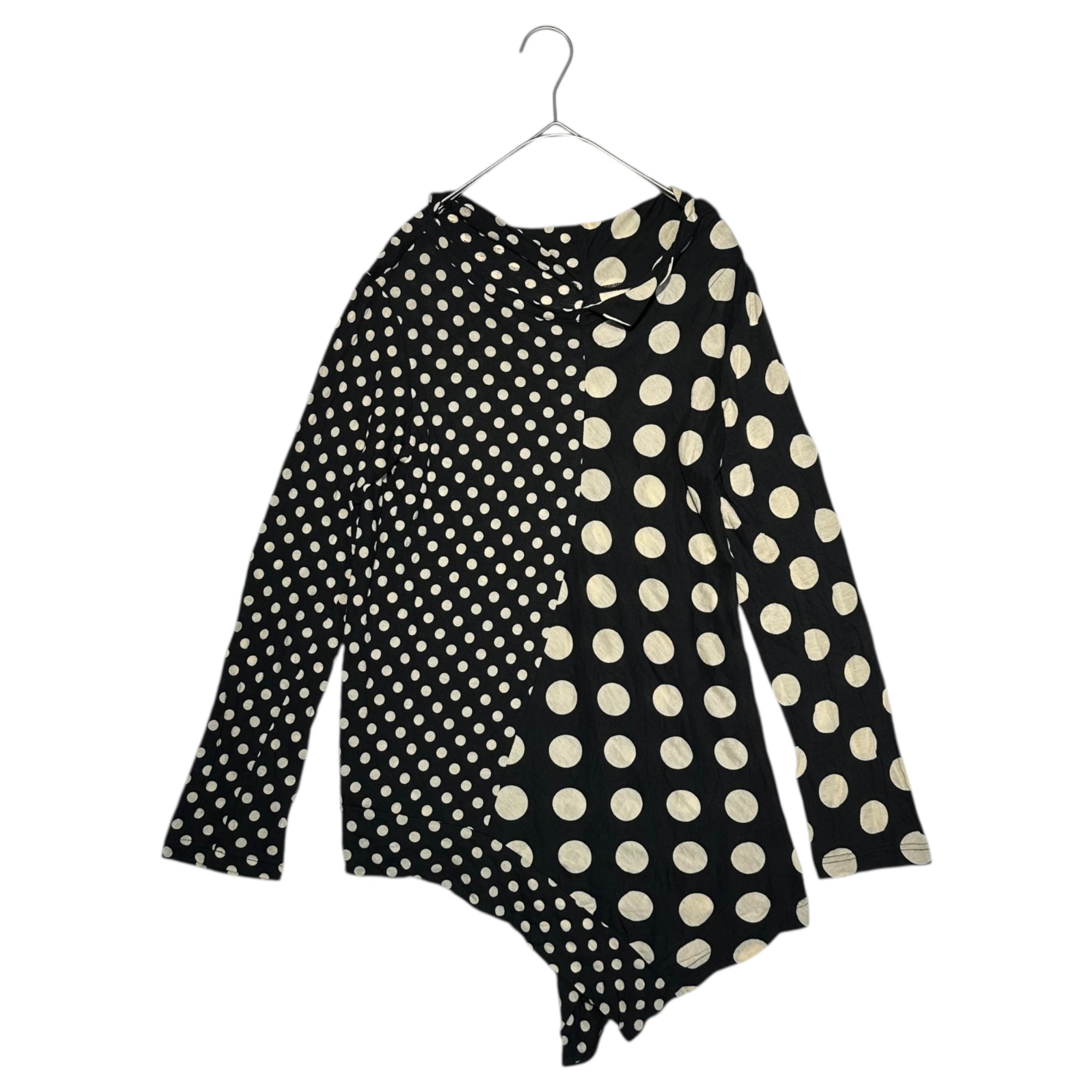 Y's(ワイズ) Asymmetrical Dot L/S Top アシンメトリー ドット 長袖 カットソー YM-T72-073 2 ブラック×アイボリー