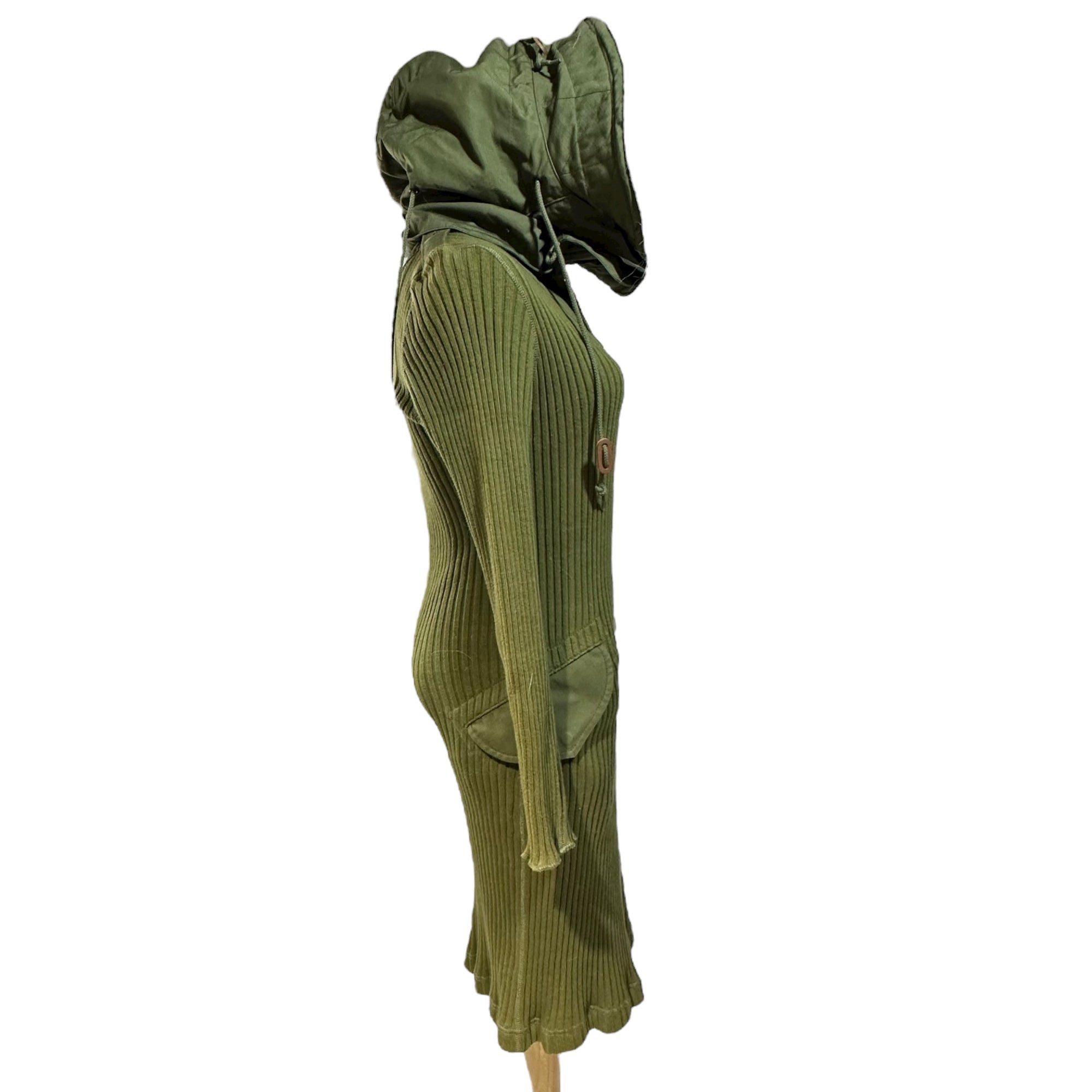 COMME des GARCONS JUNYA WATANABE(コムデギャルソンジュンヤワタナベ) 10AW Military Hooded Ribbed One-Piece ミリタリー フーデッド リブ ワンピース JF-O009 S セージグリーン AD2010 コレクションLOOK 着用品 稀少アイテム