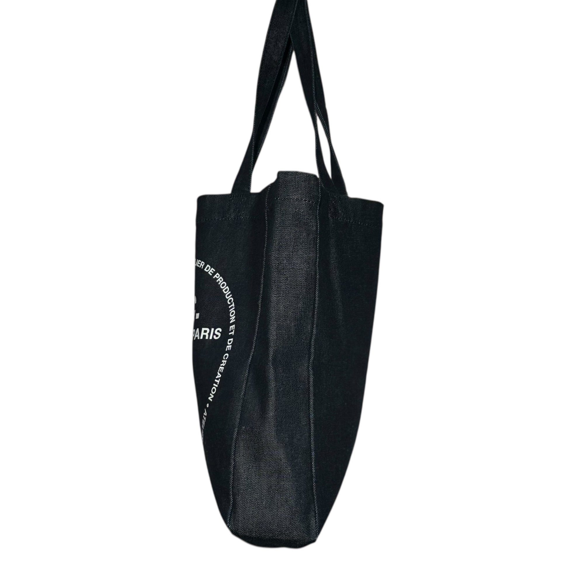 A.P.C.(アーペーセー) Sword and Guitar Logo Print Denim Tote Bag 剣とギター ロゴ プリント デニム トートバッグ インディゴ×ホワイト
