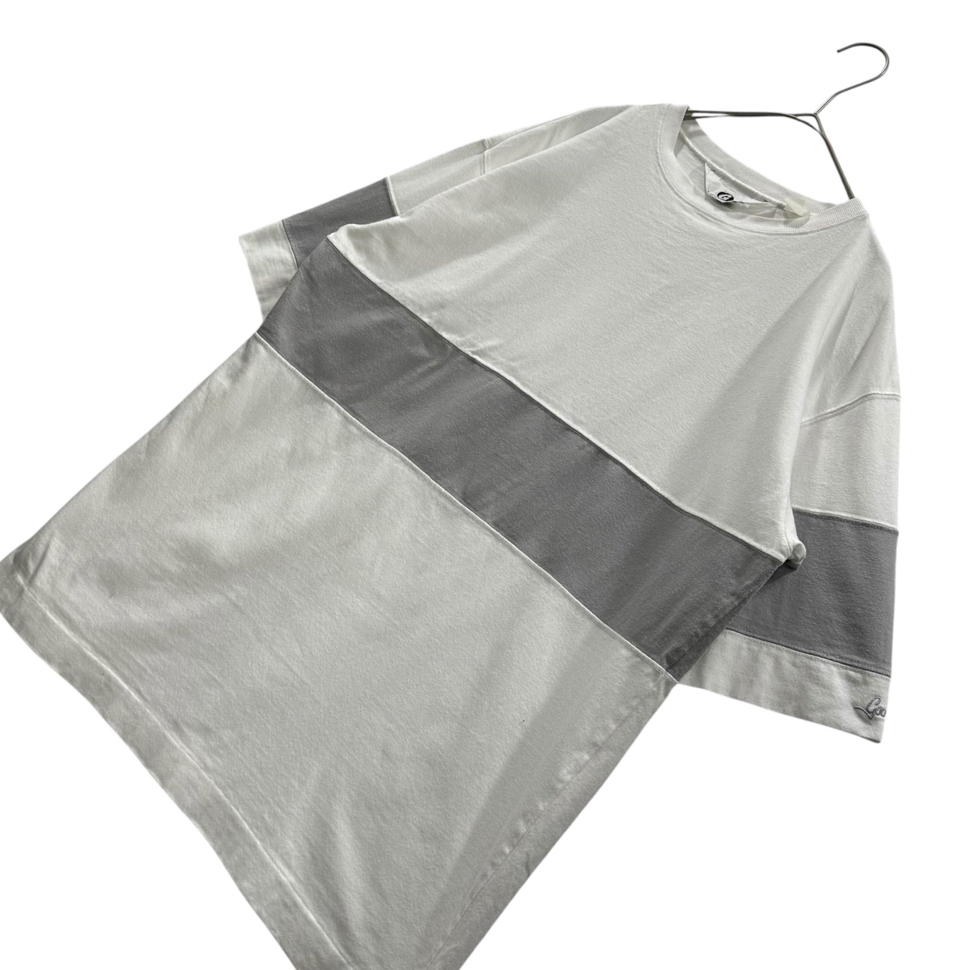 GOODENOUGH(グッドイナフ) 90’s Line-blocked s/s T-shirt ライン 切替 半袖 Tシャツ 表記消(M程度) ホワイト×グレー