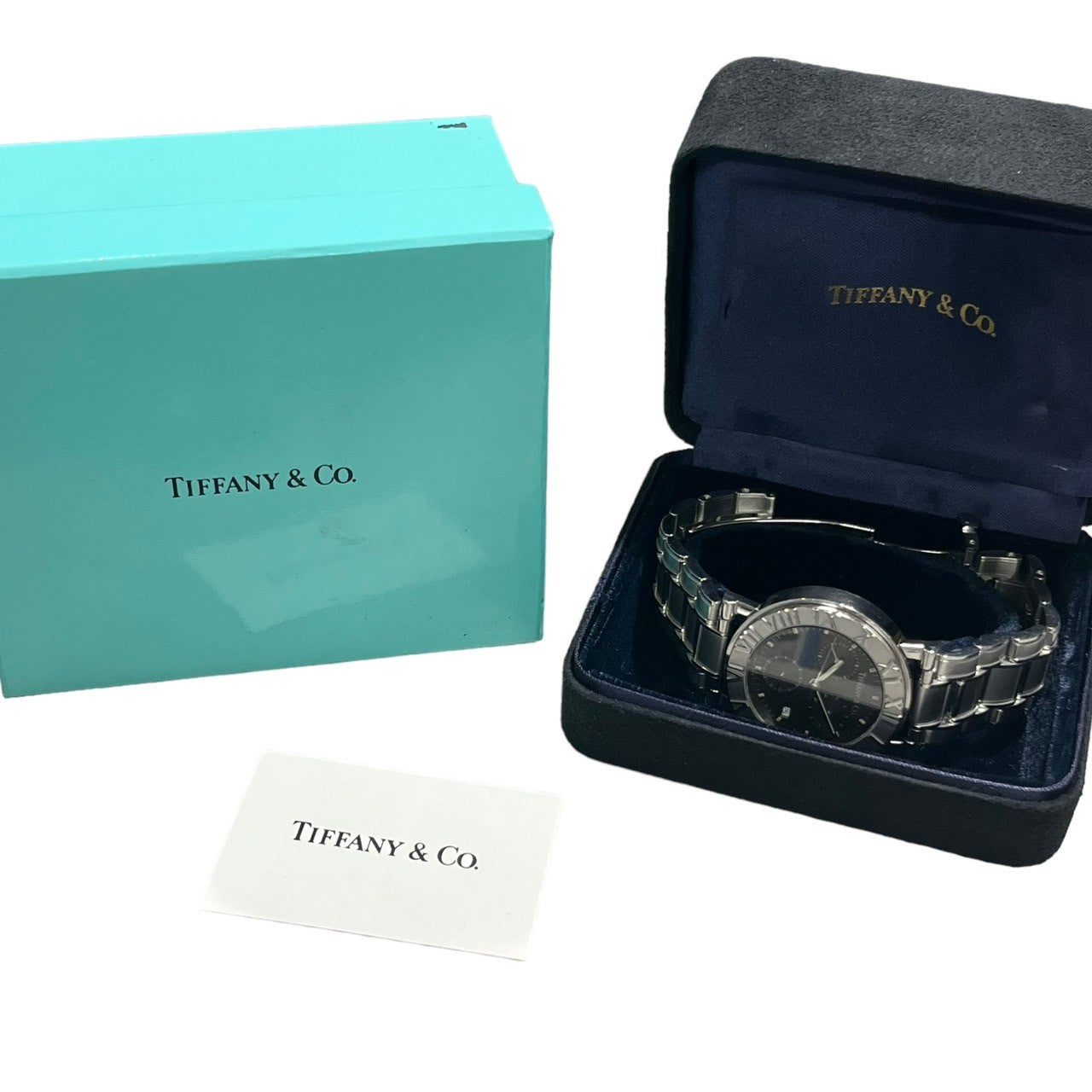 TIFFANY & CO.(ティファニー) ATLAS chronograph watch アトラス クロノグラフ 腕時計 シルバー ブラック ウォッチ 黒文字盤 ラウンド