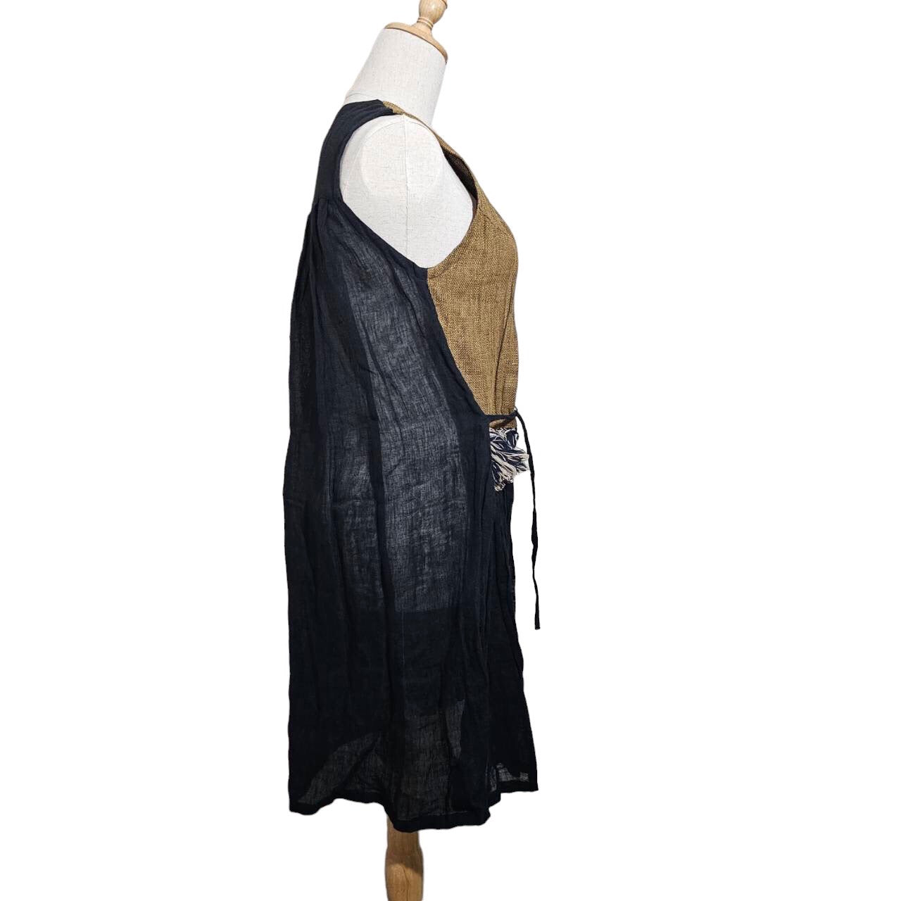 Tabrik(タブリク) フリンジ装飾リネンコットンロングジレ SIZE FREE マスタード×ブラック