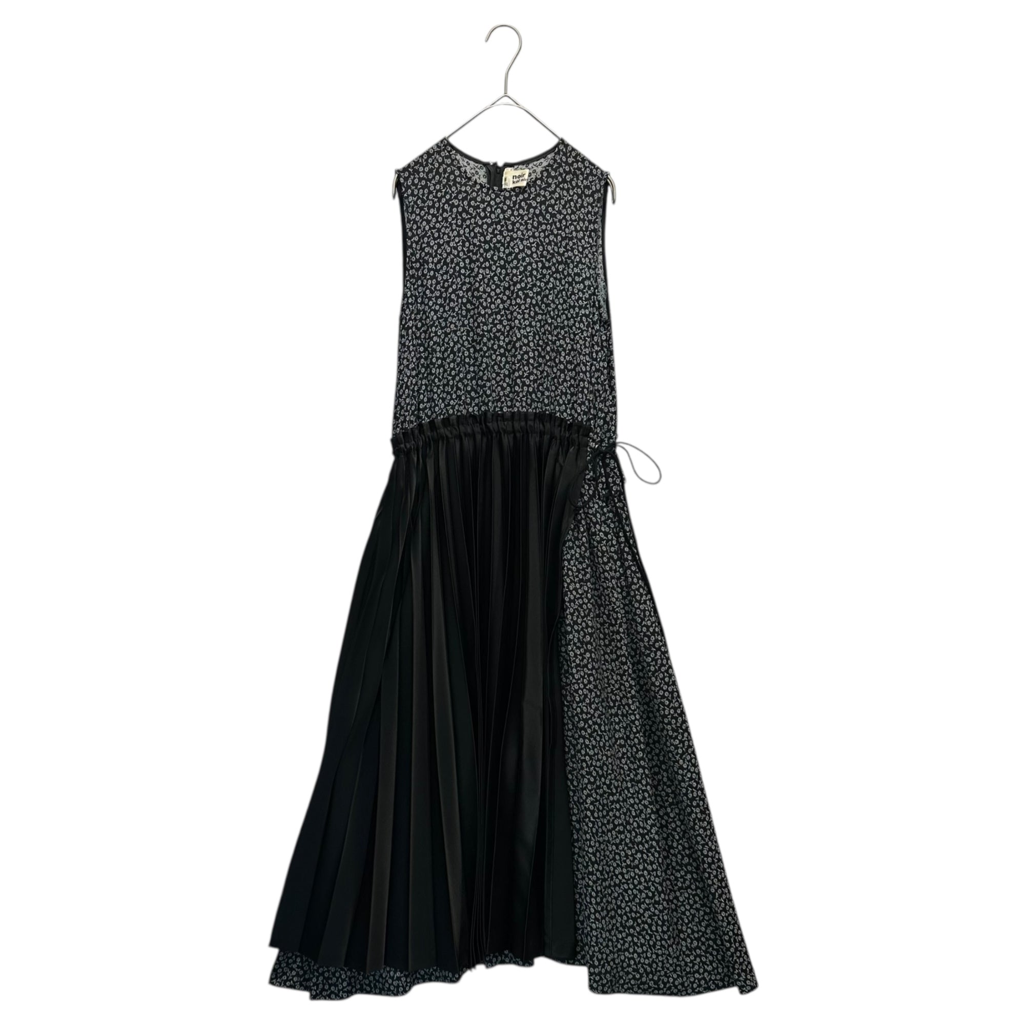 noir kei ninomiya(ノワールケイニノミヤ) 19SS Small Floral Print Waist Gathered Pleated Docked Sleeveless Dress 小花柄 ウエストギャザー プリーツ ドッキング ノースリーブ ワンピース 3C-O021 XS ブラック AD2018