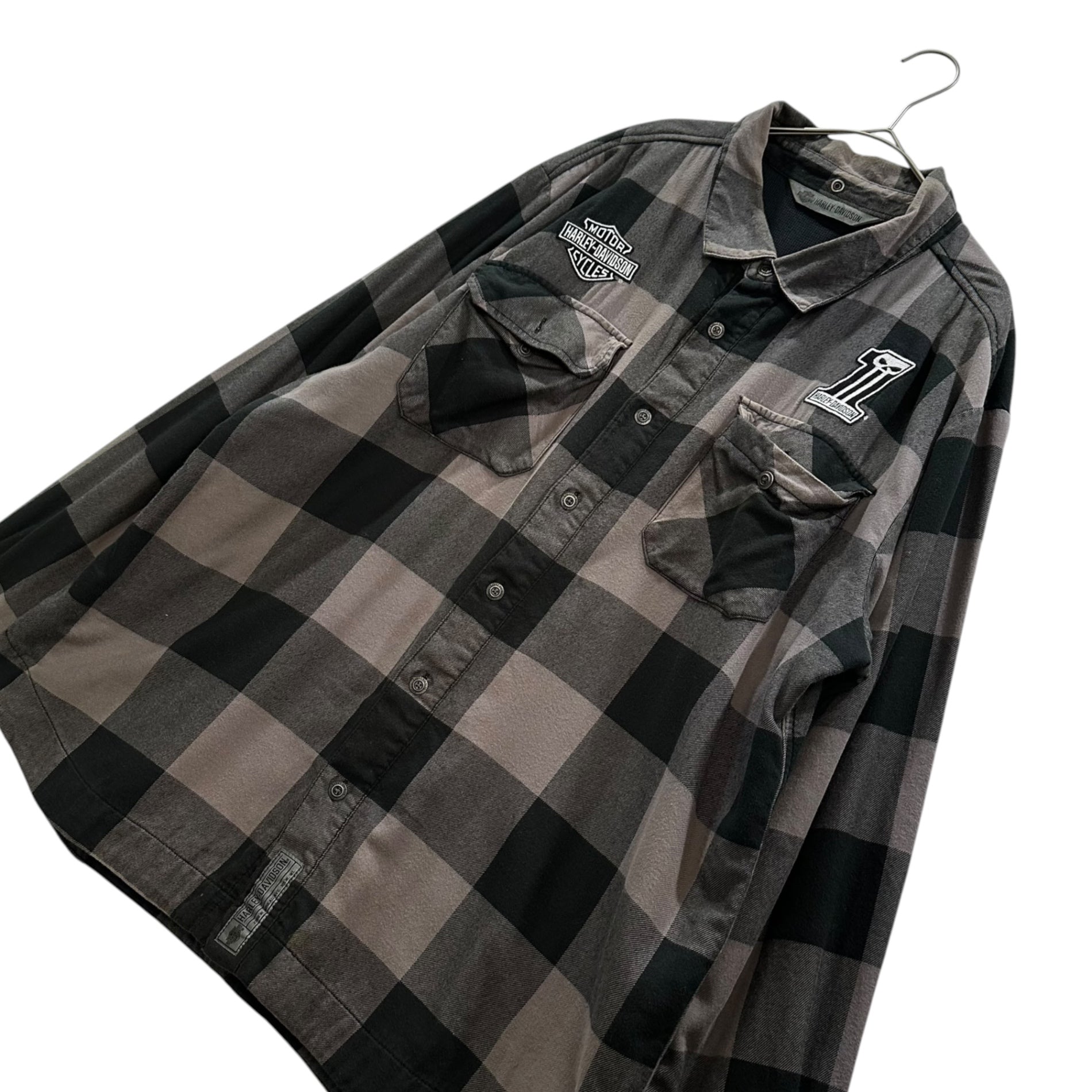 HARLEY DAVIDSON(ハーレーダビッドソン) Logo Patch Buffalo Check Shirt ロゴ ワッペン バッファロー チェック シャツ XL グレー