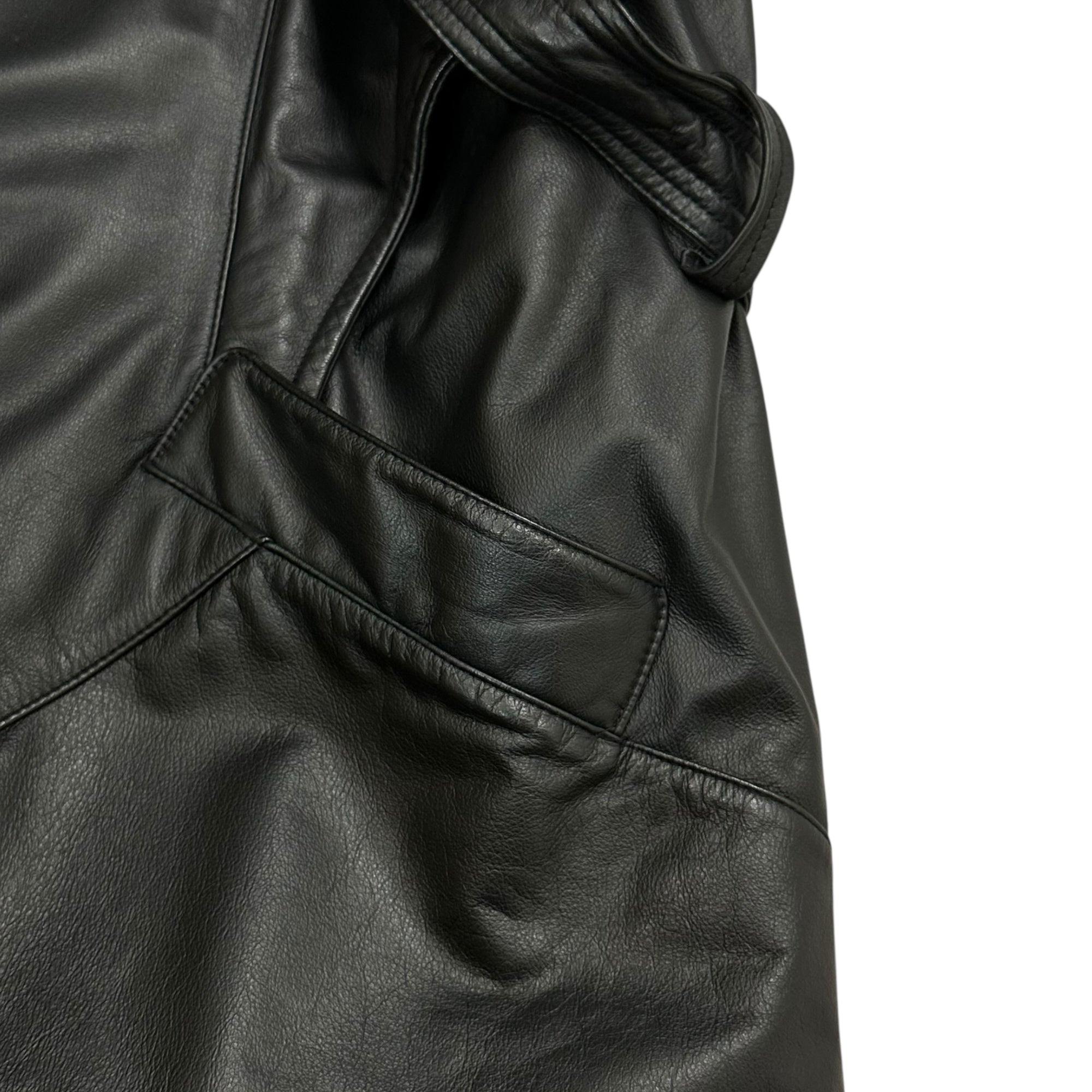 MEN'S TENORAS(ティノラス) 90's Design Pocket Belted Cow Leather Coat デザイン ポケット ベルテッド カウ レザー コート TA-6502 L ブラック 90年代 ヴィンテージ