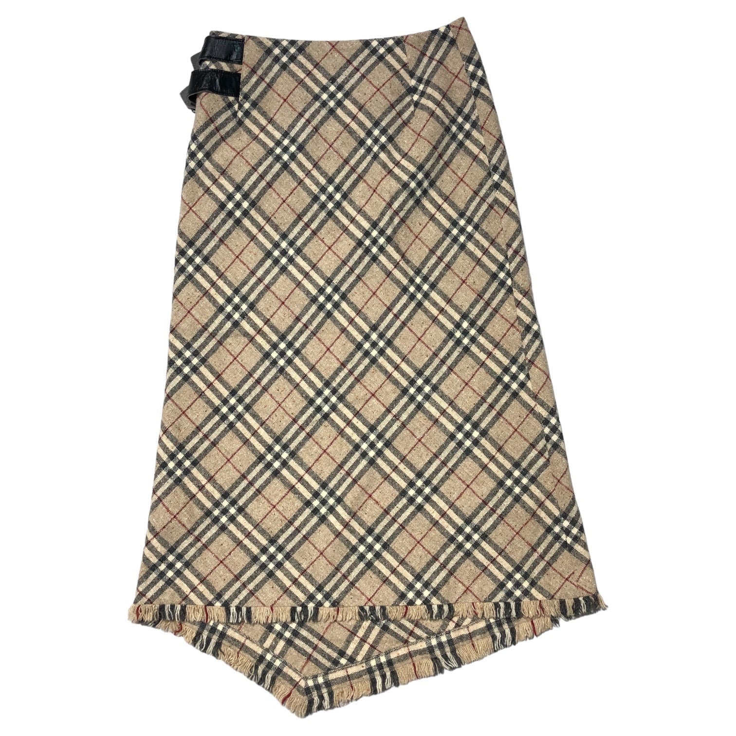 BURBERRY LONDON(バーバリーロンドン) Nova Check Angora Cashmere Blend Leather Belt Long Skirt ノヴァチェック アンゴラ カシミヤ ブレンド レザー ベルト ロング スカート FX058-074 36(S程度) ベージュ