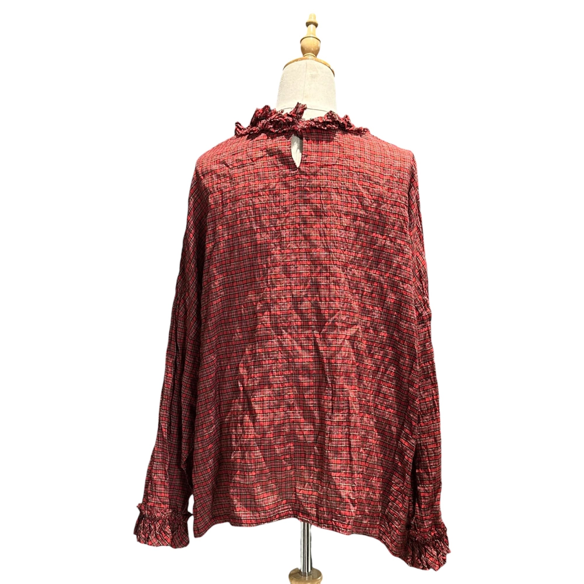 g(グラム) Tartan Check Ruffled Linen Blouse タータンチェック フリル リネン ブラウス フリー レッド