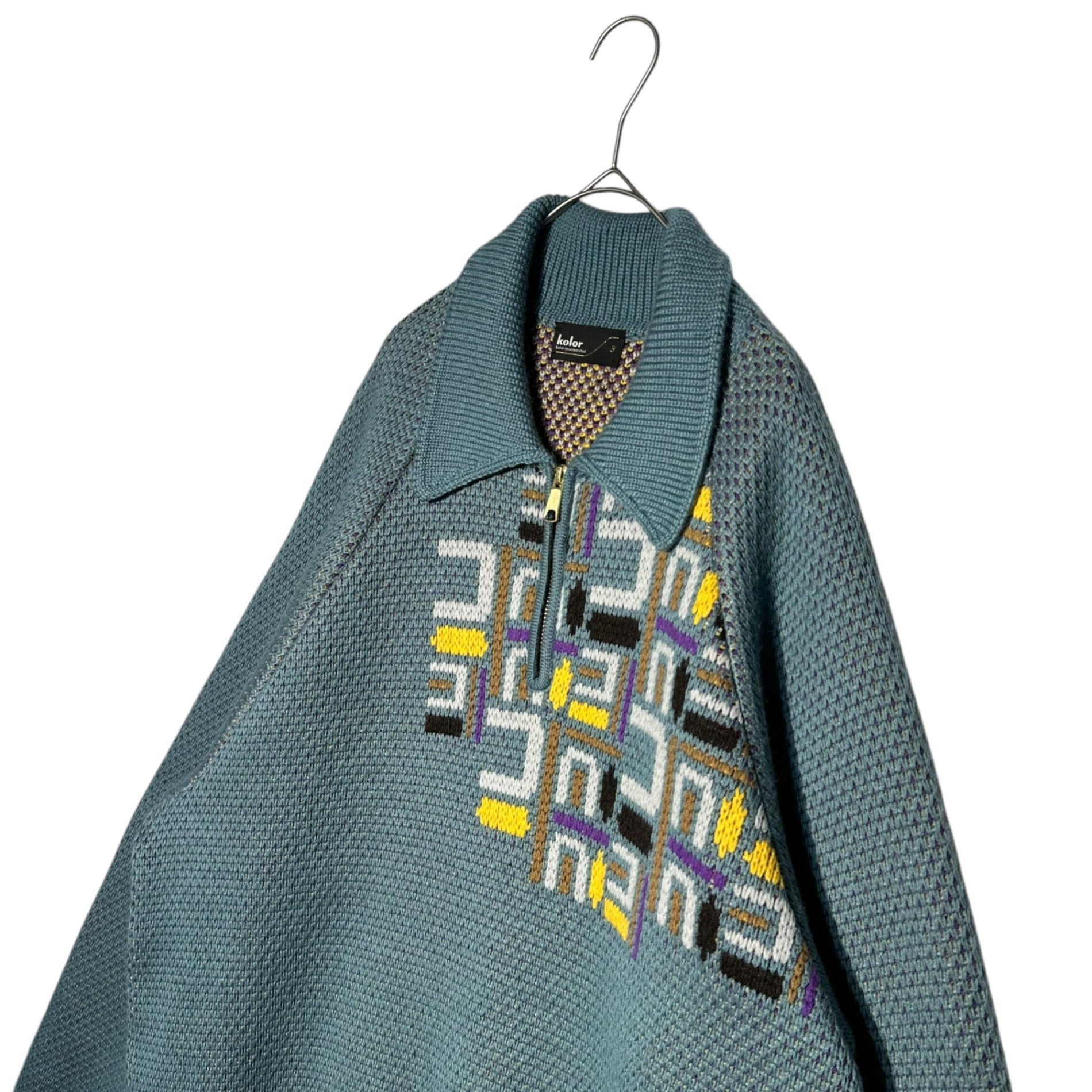 kolor(カラー) 23AW Jacquard Pattern Zip Polo Knit ジャガード柄 ジップ ポロ ニット 23WCM-N08304 3 ライトブルー