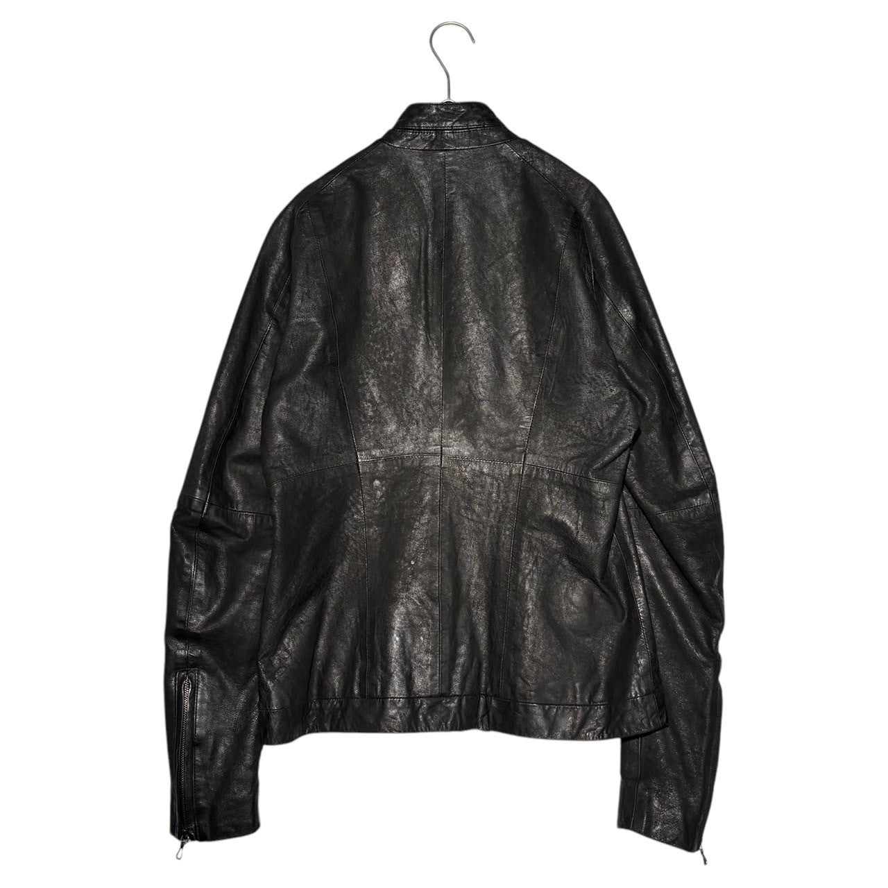 JULIUS(ユリウス) 13SS Collarless zip-up lamb leather jacket ノーカラー ジップアップ ラムレザー ジャケット 1(S) ブラック