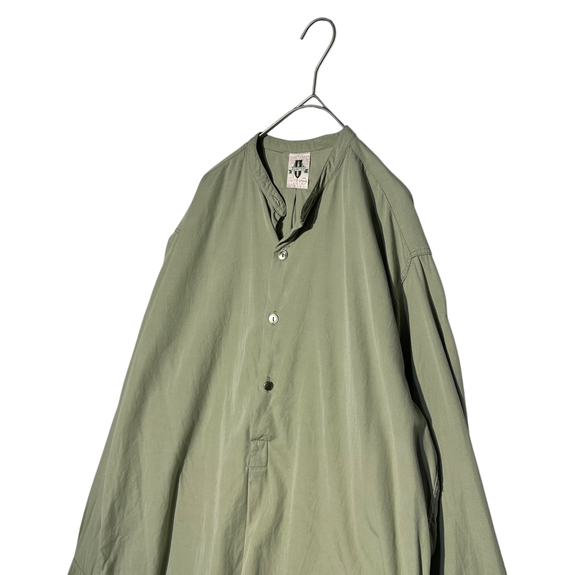 belgian army(ベルギー軍) BEGETEX Vintage Grampa Shirt ヴィンテージ グランパ シャツ 表記無(XL程度) グリーンベージュ バンドカラー プルオーバー カフス