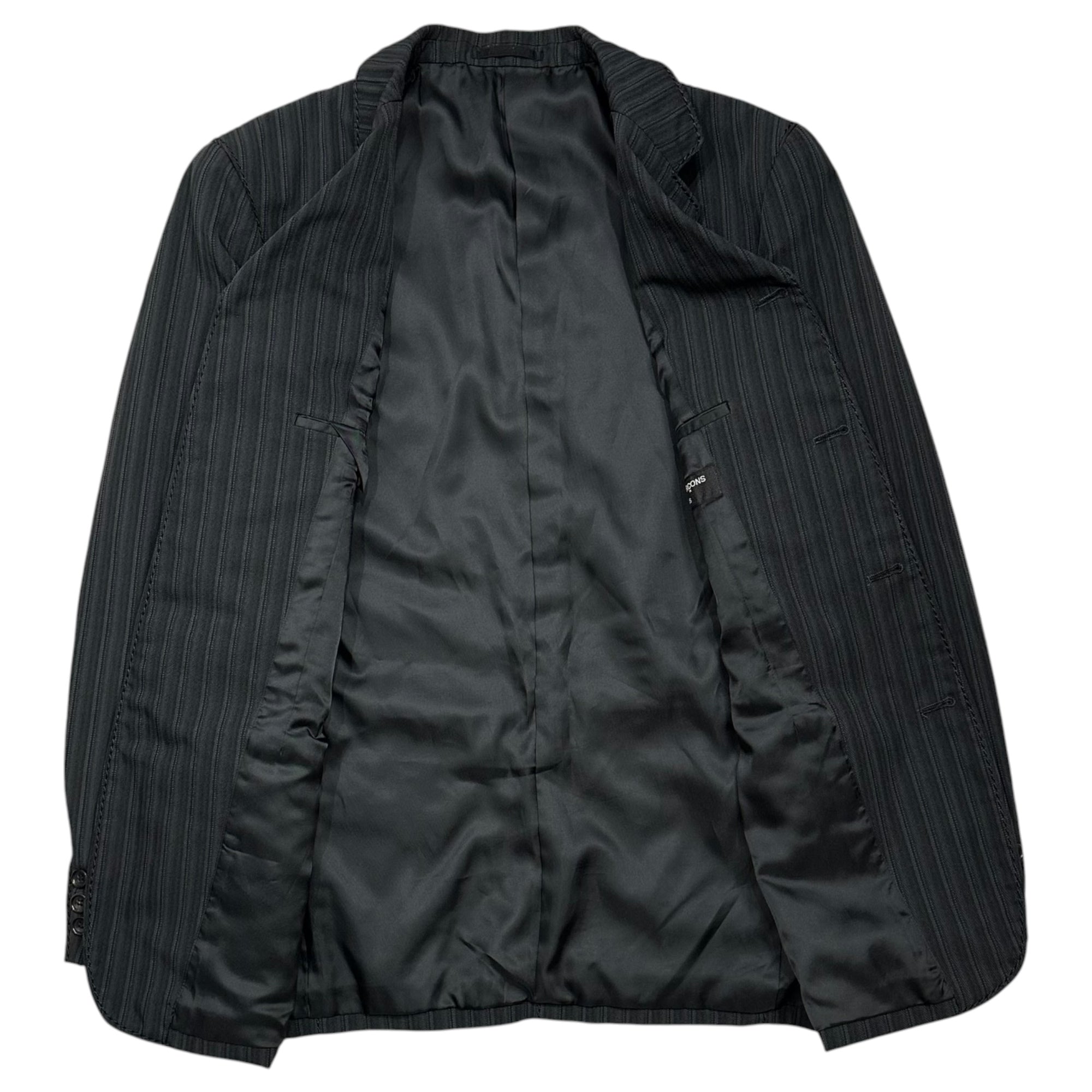 COMME des GARCONS HOMME PLUS(コムデギャルソンオムプリュス) 1999AW Souvenir Kitsch Period Wild Stitch Striped Poly Jacket スーベニールキッチュ期 ワイルドステッチ ストライプ ポリ ジャケット PJ-04010M M ブラック×ネイビー AD1999 90s アーカイブ 稀少