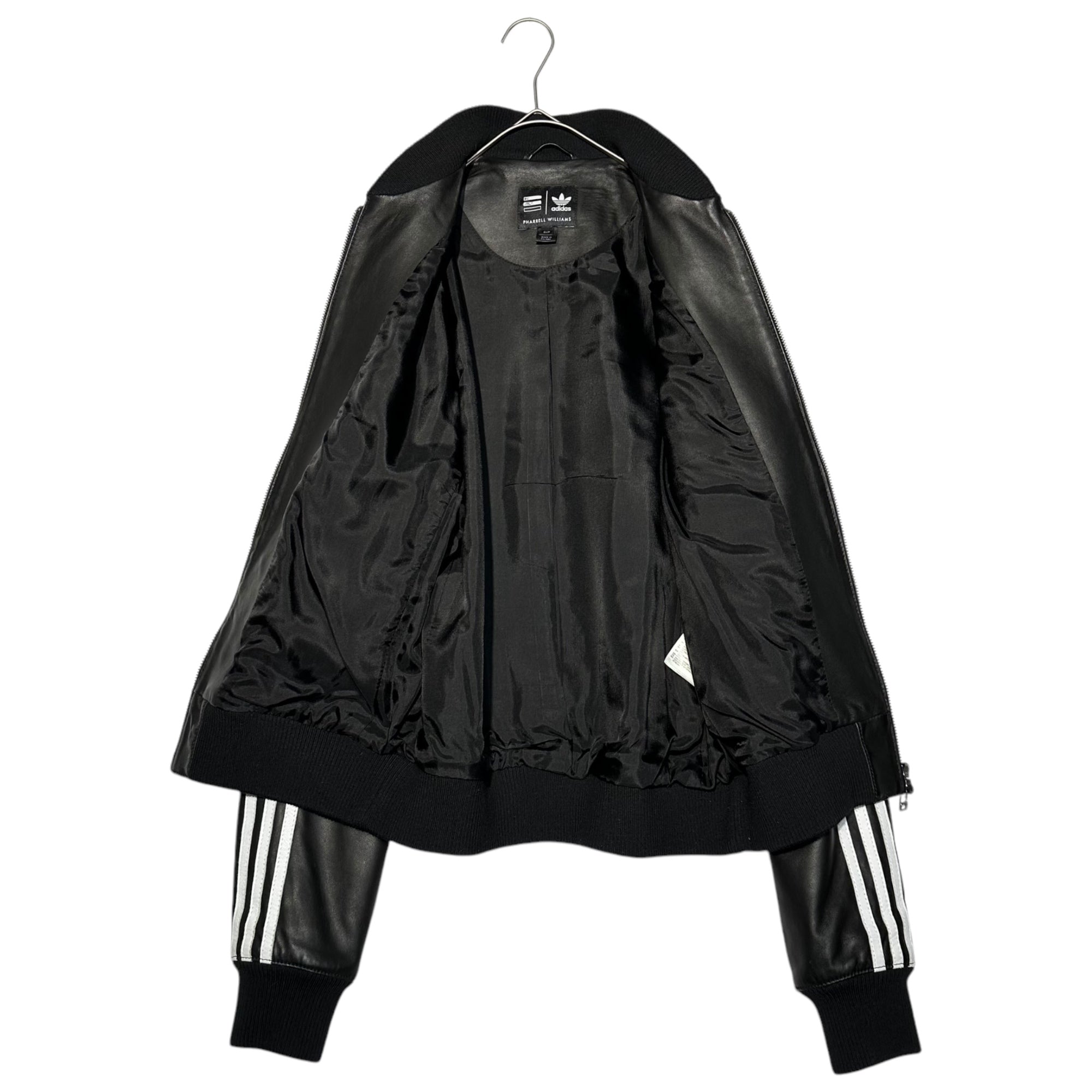 adidas×PHARRELL WILLIAMS(アディダス×ファレルウィリアムス) Leather Track Top 'SOLID PACK' ラム レザー トラック ジャケット ソリッド パック AA6104 S ブラック ブルゾン コラボ 限定 ポーランド製