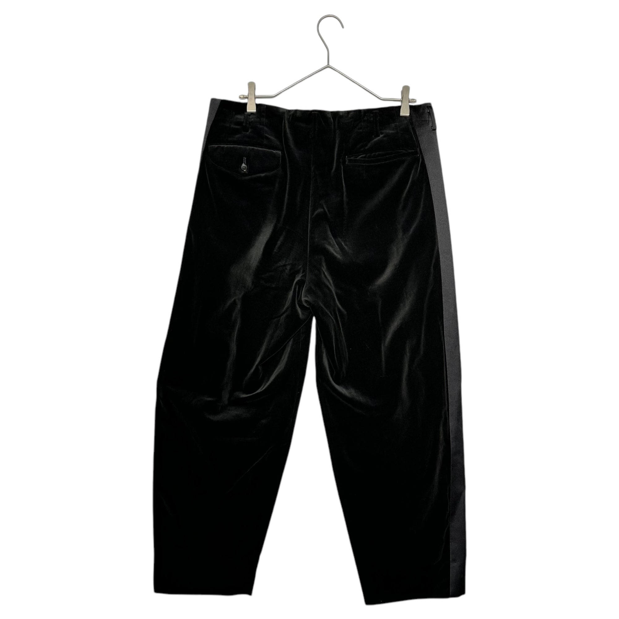 COMME des GARCONS HOMME PLUS(コムデギャルソンオムプリュス) 19AW Side Chapter Velour Tuck Pants 側章 ベロア タック パンツ PD-P009 M ブラック AD2019 スラックス ワイド テーパード