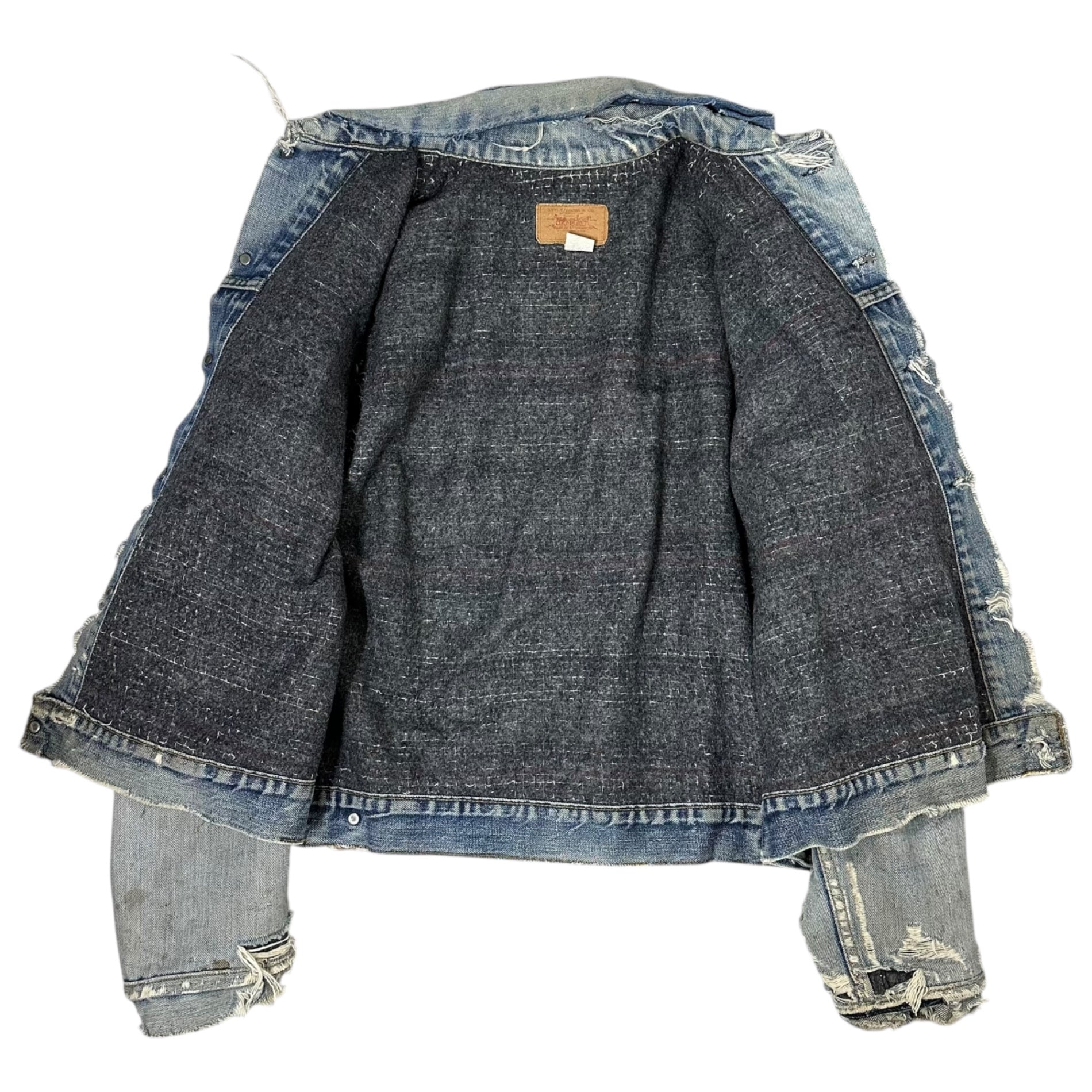 Levi's(リーバイス) 70's 「BORO」 70505 Hard Damaged Lined Blanket Denim Jacket 70年代 ボロ ハードダメージ 裏地 ブランケット デニム ジャケット L~XL程度 ライトインディゴ