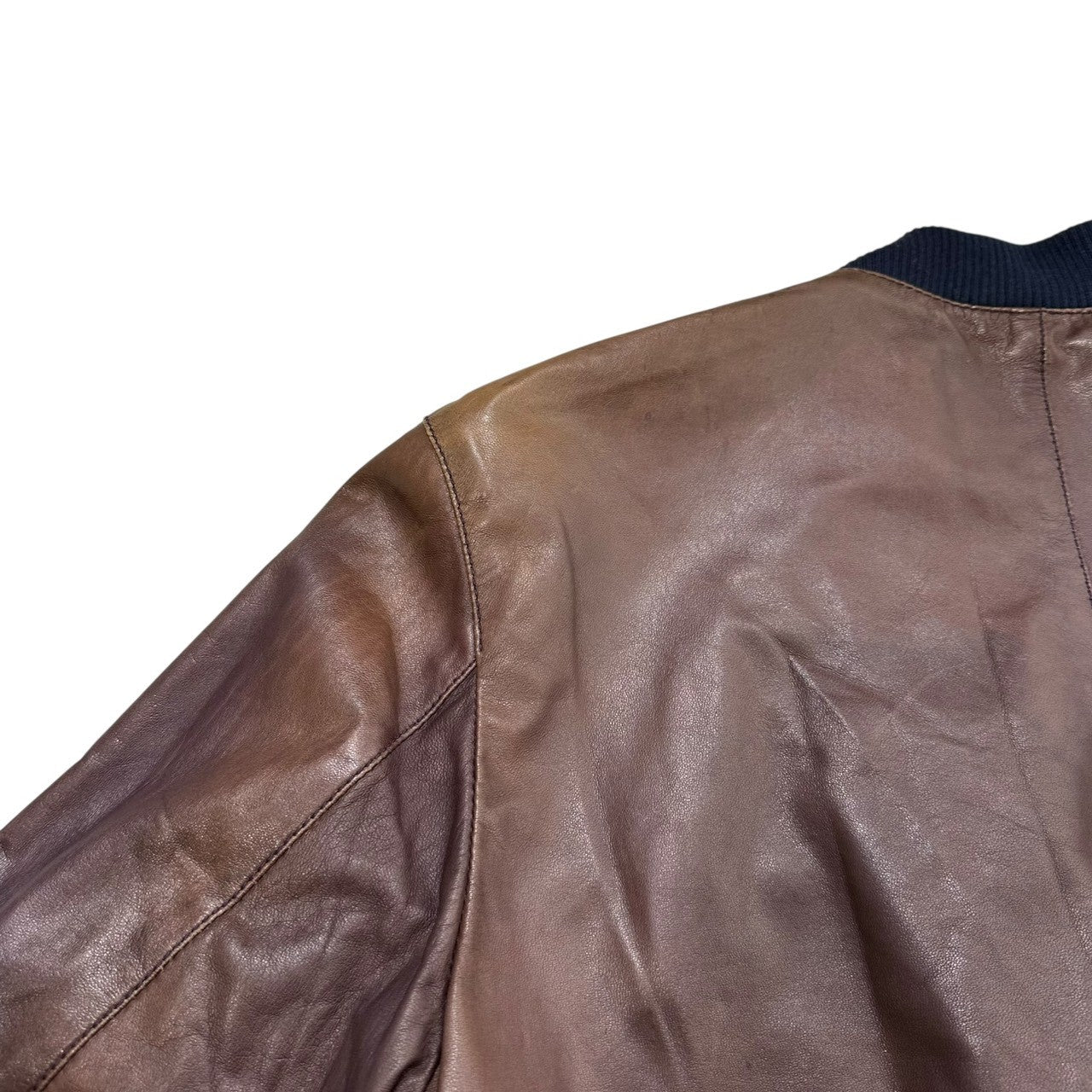 DOLCE&GABBANA(ドルチェ&ガッバーナドルガバ) Black Sheepskin Rib Blouson ブラック シープスキン リブ ブルゾン G9N12L/FULS8 46(S) ブラウン×ネイビー