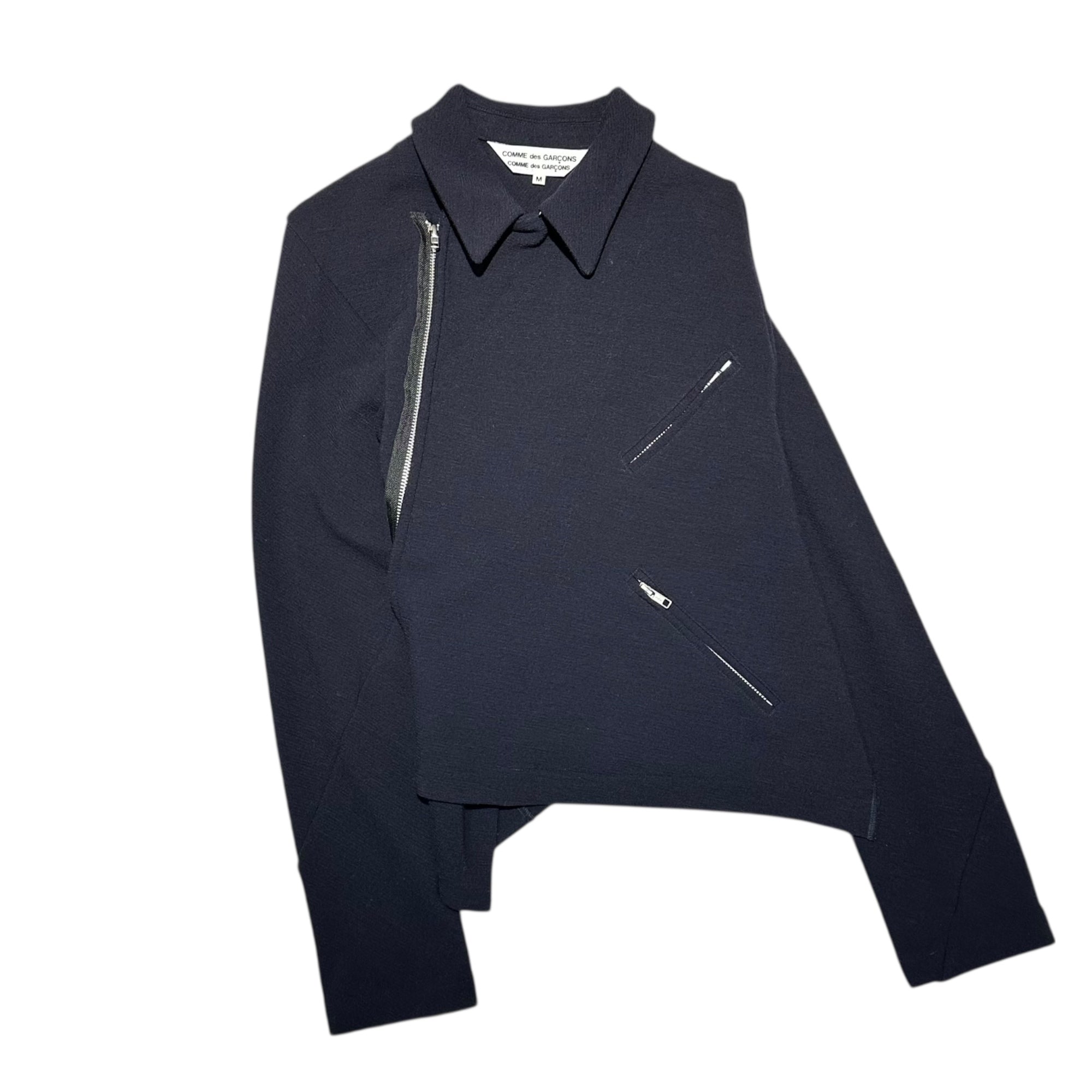COMME des GARCONS COMME des GARCONS(コムデギャルソンコムデギャルソン) 14AW Asymmetry “Twist” Stretch Wool Rider Jacket アシンメトリー 「捻じれ」 ストレッチ ウール ライダース ジャケット RN-J029 M ネイビー AD2014