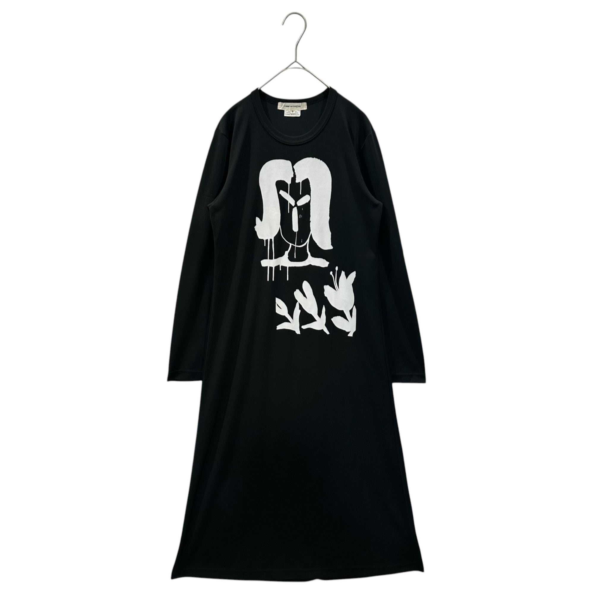 COMME des GARCONS(コムデギャルソン) Front-Print Mesh L/S Dress フロントプリント メッシュ 長袖 ワンピース S ブラック×ホワイト