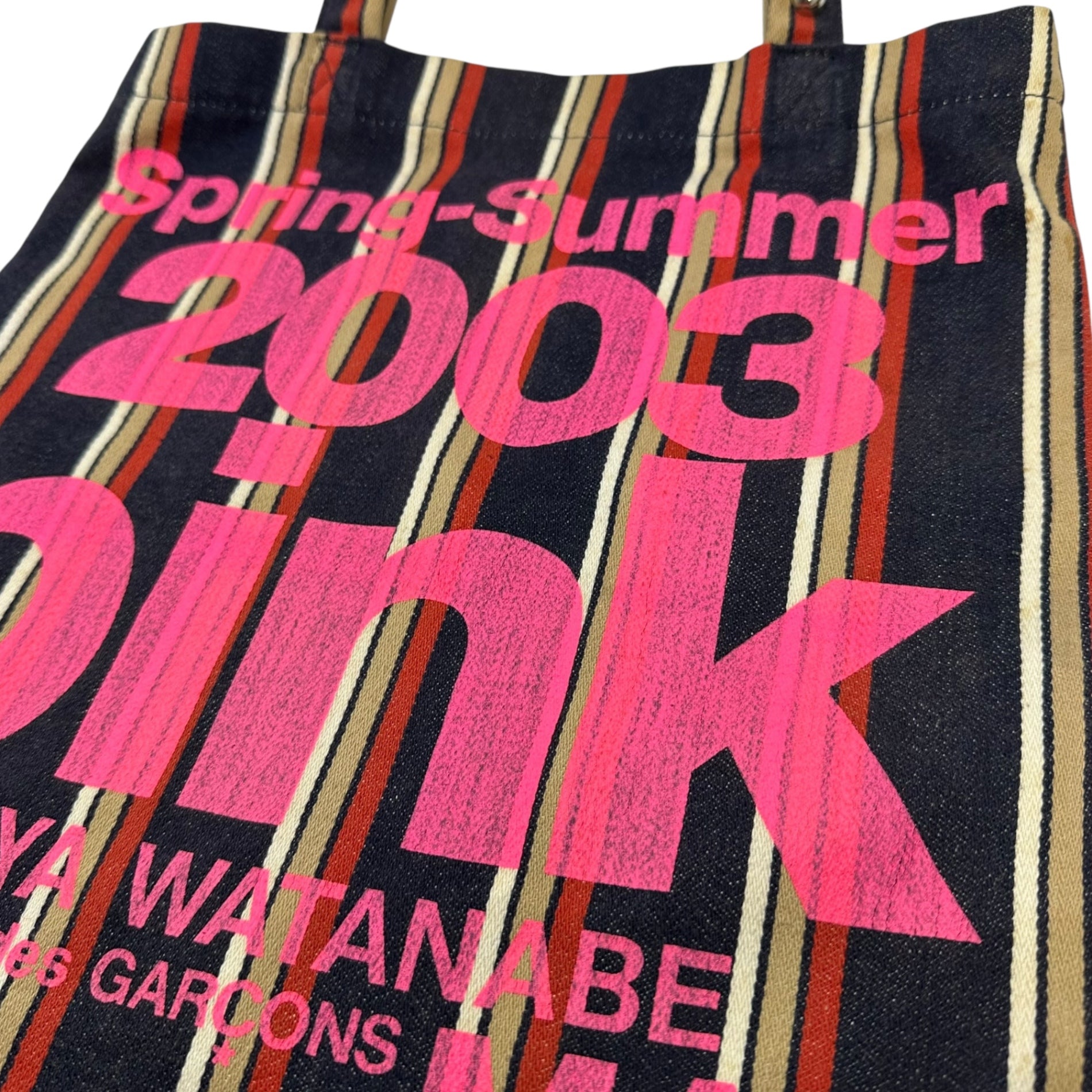 CdG JUNYA WATANABE MAN PINK×10・corso・como(コムデギャルソンジュンヤワタナベマンピンク×ドゥエチコルソコモ) 03SS Round Stud Decorated Striped Logo Tote Bag ラウンド スタッズ 装飾 ストライプ ロゴ トート バッグ ネイビー×ピンク