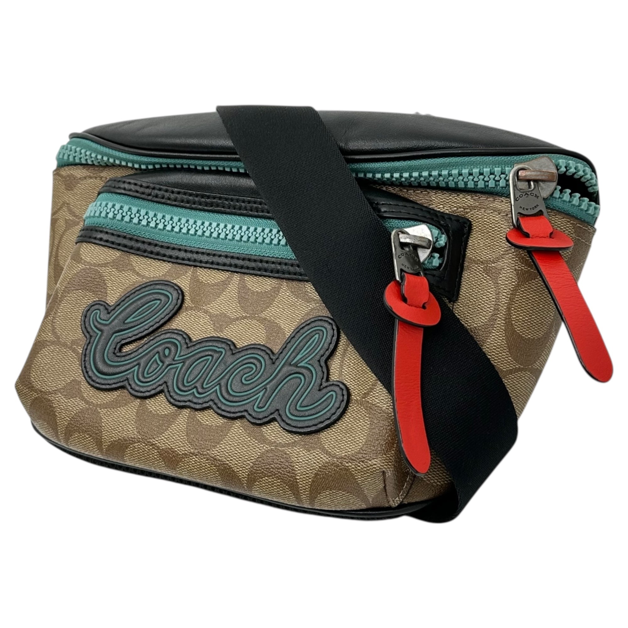 COACH(コーチ) Logo Patch Signature Body Bag ロゴ ワッペン シグネチャー ボディバッグ F72931 ベージュ×ブラック ウエスト ポーチ ショルダー バッグ 斜め掛け