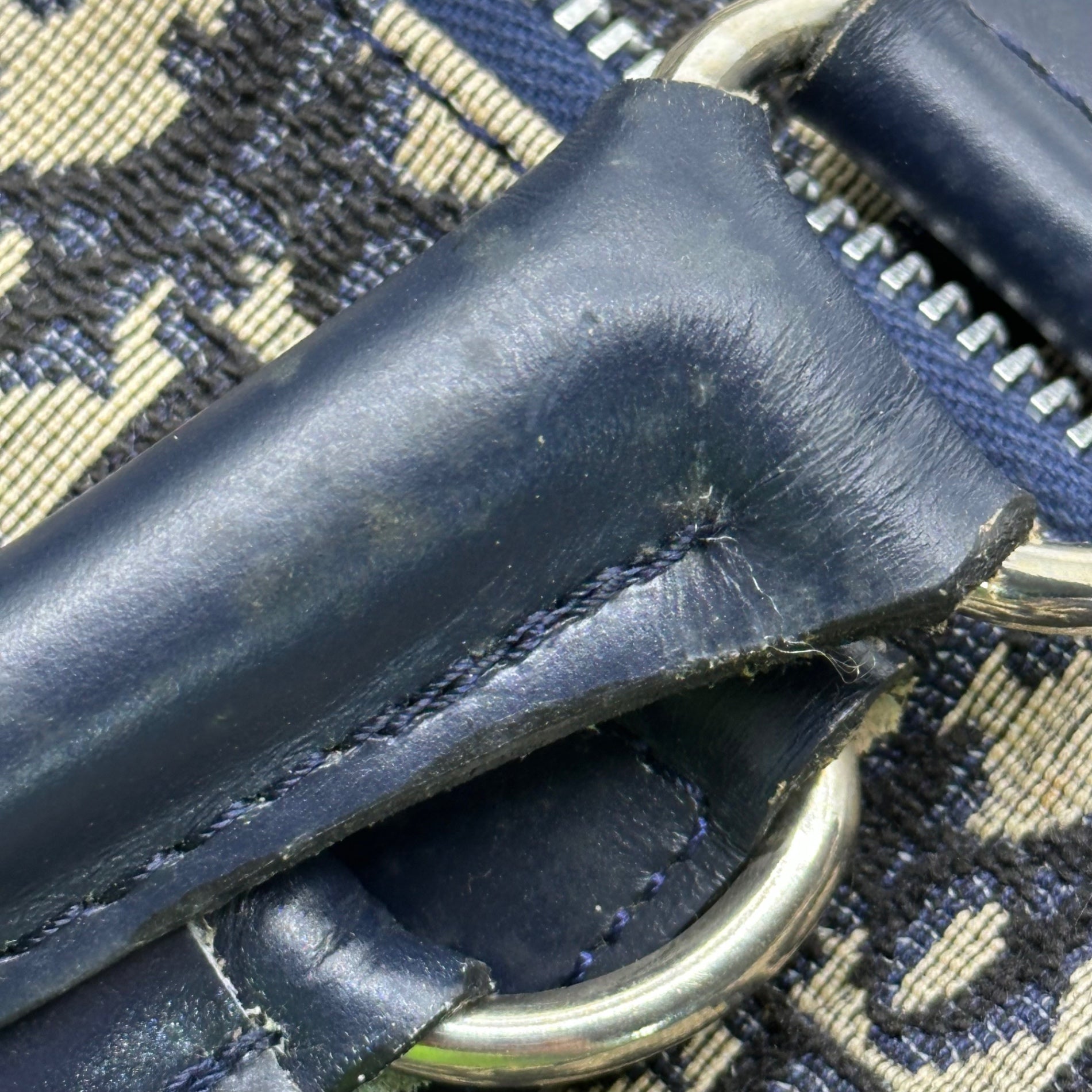 Christian Dior(クリスチャンディオール) Vintage Trotter Boston Bag ヴィンテージ トロッター ボストン バッグ アイボリー×ネイビー