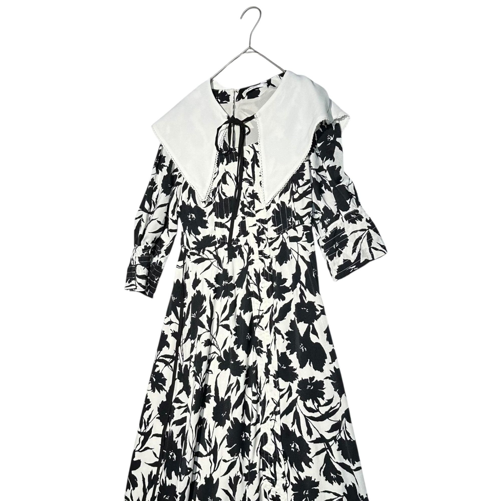 snidel(スナイデル) ビッグカラー プリント ワンピース SWFO224076 0(XS程度) ブラック×ホワイト