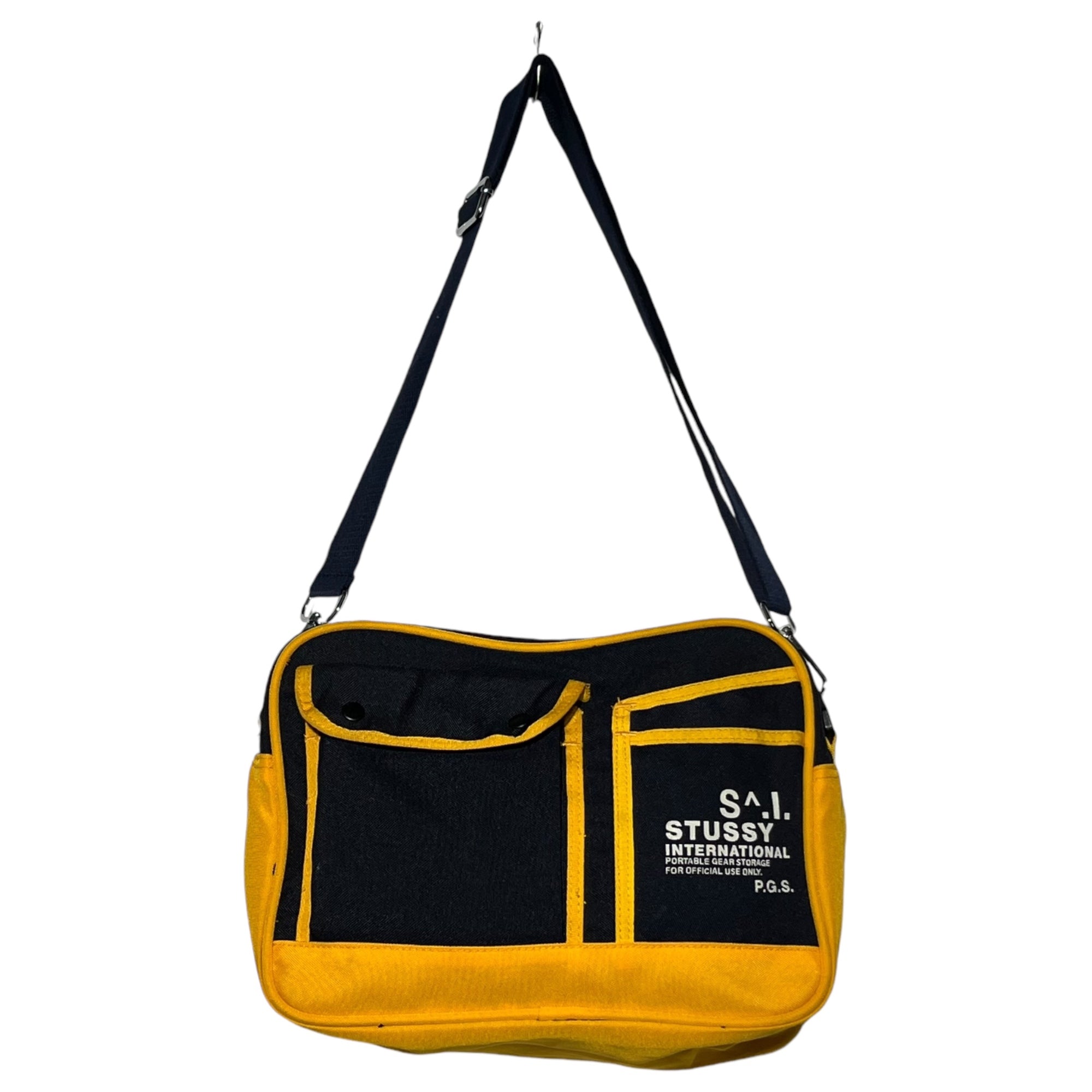 STUSSY(ステューシー) 90's ~ 00's nylon shoulder bag ナイロン ショルダー バッグ ネイビー×イエロー 90年代~ 紺タグ