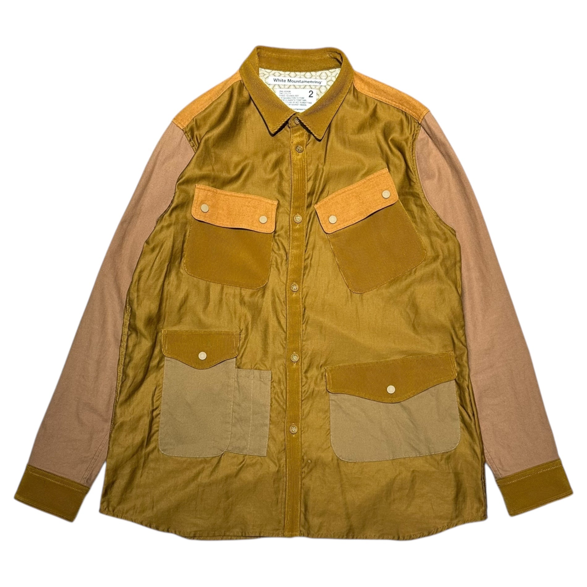 White Mountaineering(ホワイトマウンテニアリング) 20AW MIXED FABRIC HUNTING SHIRT 異素材 ハンティング シャツ WM2073101 2 ブラウン 長袖 コーデュロイ