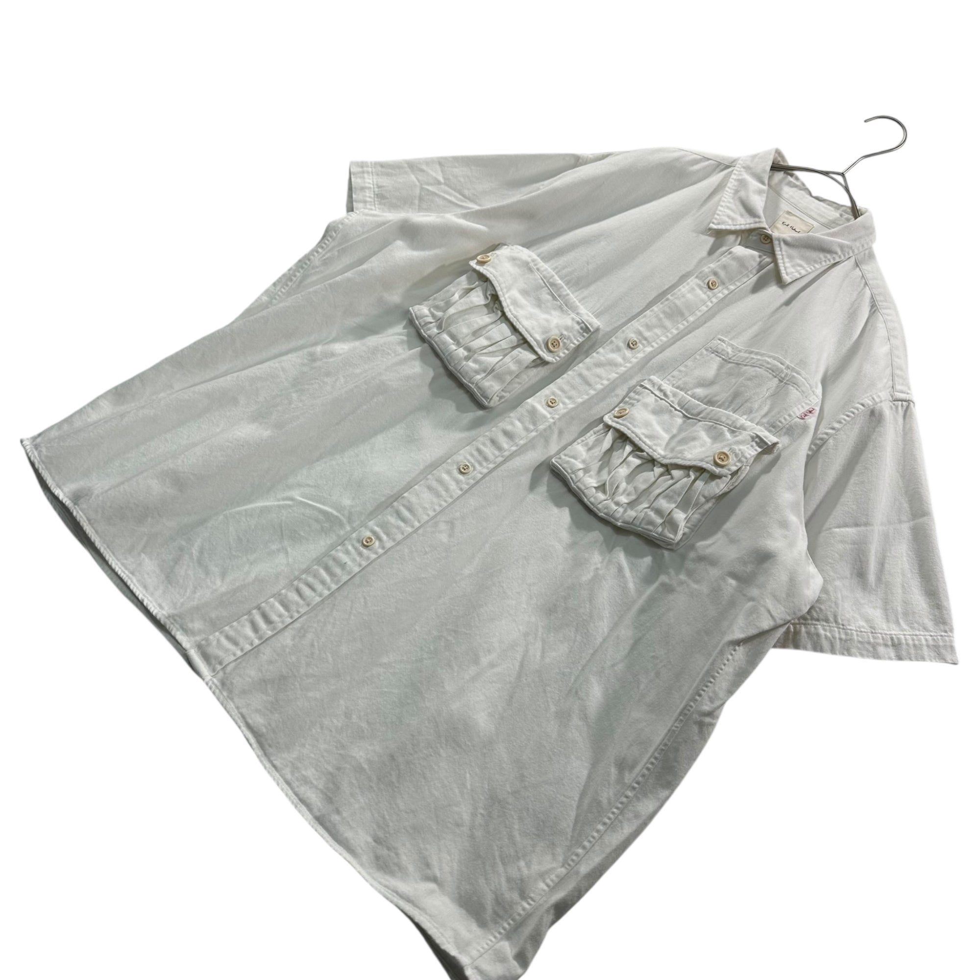 Karl Helmut(カールヘルム) 90's Big Gather Pocket S/S Shirt 90年代 ビッグ ギャザー ポケット 半袖 シャツ PO342FB23 L(実寸XXL程度) ホワイト