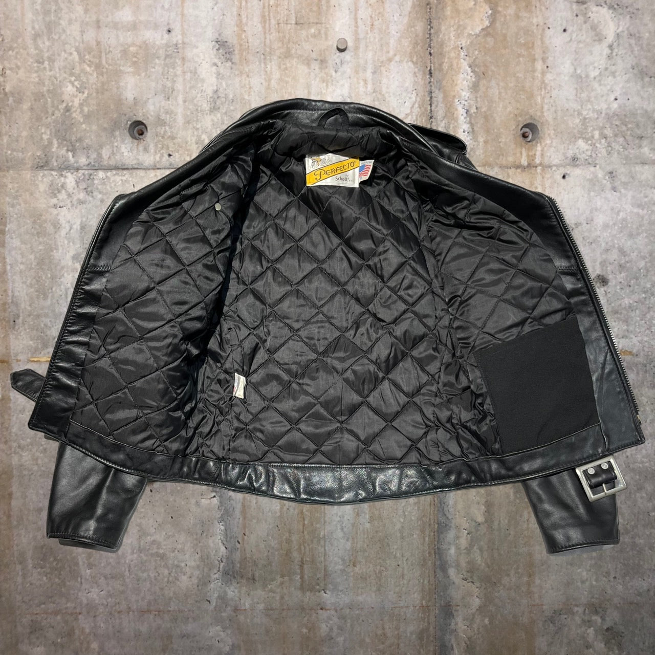 SCHOTT(ショット)希少モデル 80~90's double leather jacket/ダブルレザージャケット lot 1025 36(Sサイズ程度) ブラック バイカータグ後期 ライダースジャケット