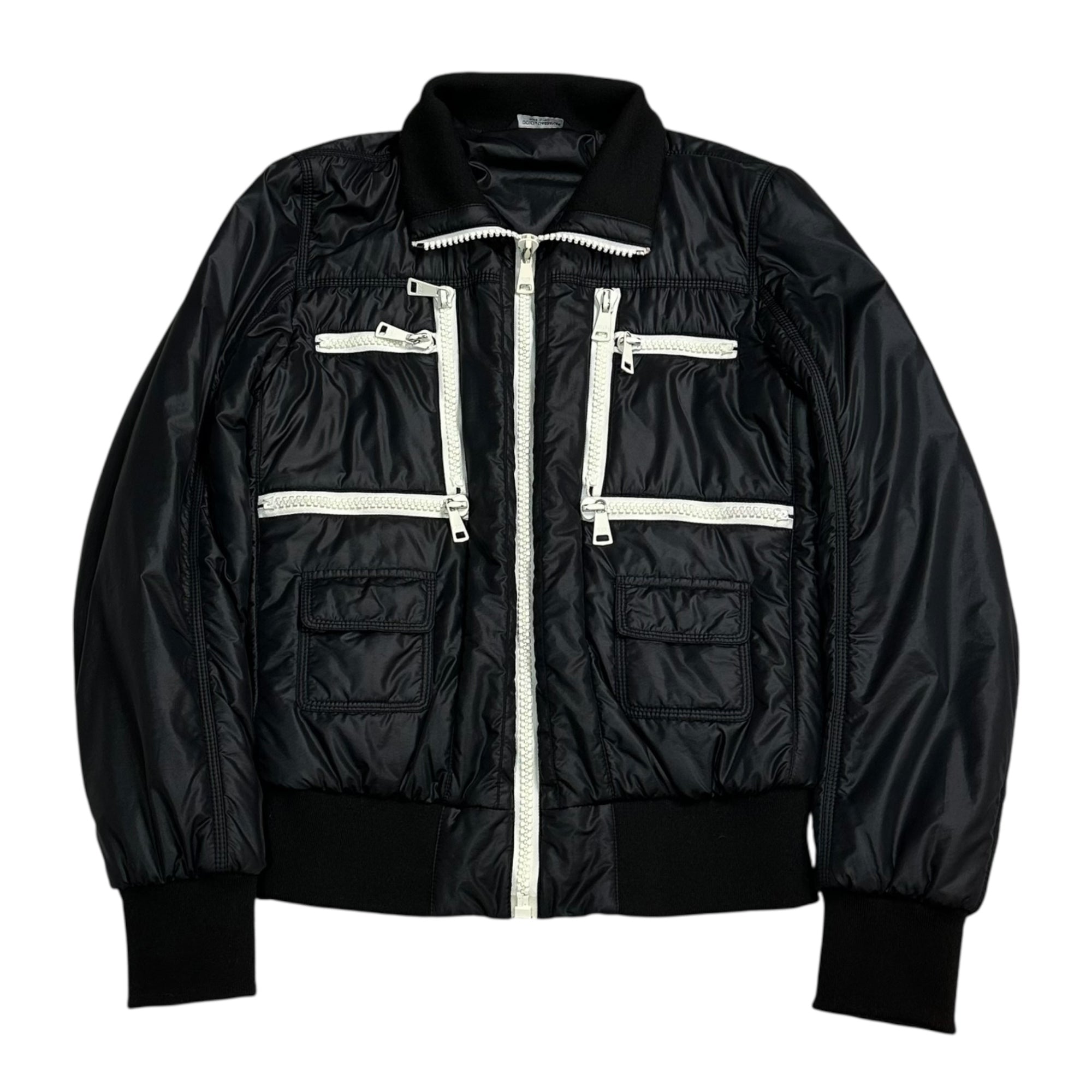 DOLCE&GABBANA(ドルチェ&ガッバーナドルガバ) 00's Big Zip Bicolor Ribbed Zip-up Cotton Blouson 00年代 ビッグジップ バイカラー リブ ジップアップ 中綿 ブルゾン G9G86T/FUMN4 44(XS) ブラック×ホワイト Y2K