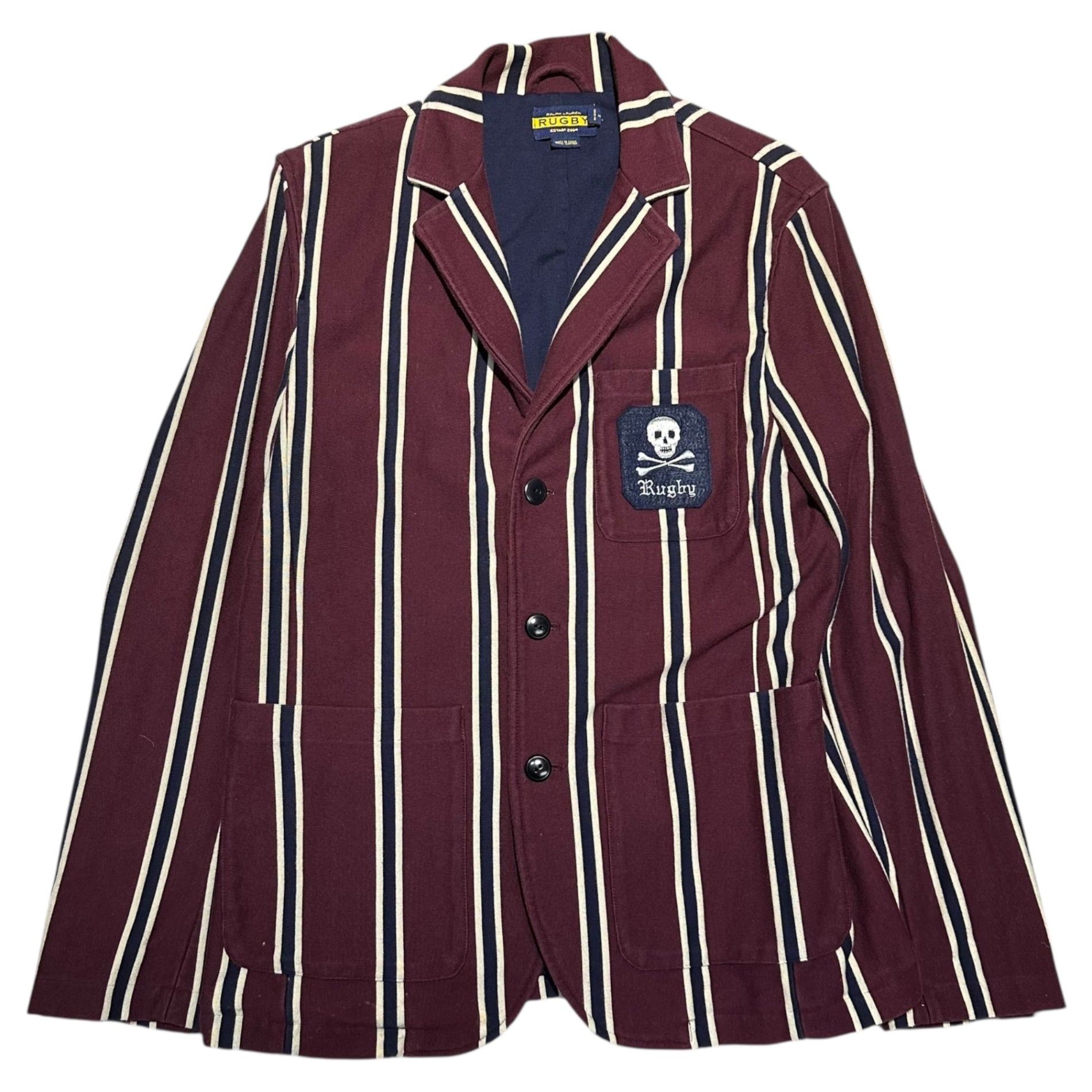 RALPH LAUREN RUGBY(ラルフローレンラグビー) Logo Patch Stripe 3B Blazer ロゴ ワッペン ストライプ 3B ブレザー M ボルドー テーラード ジャケット