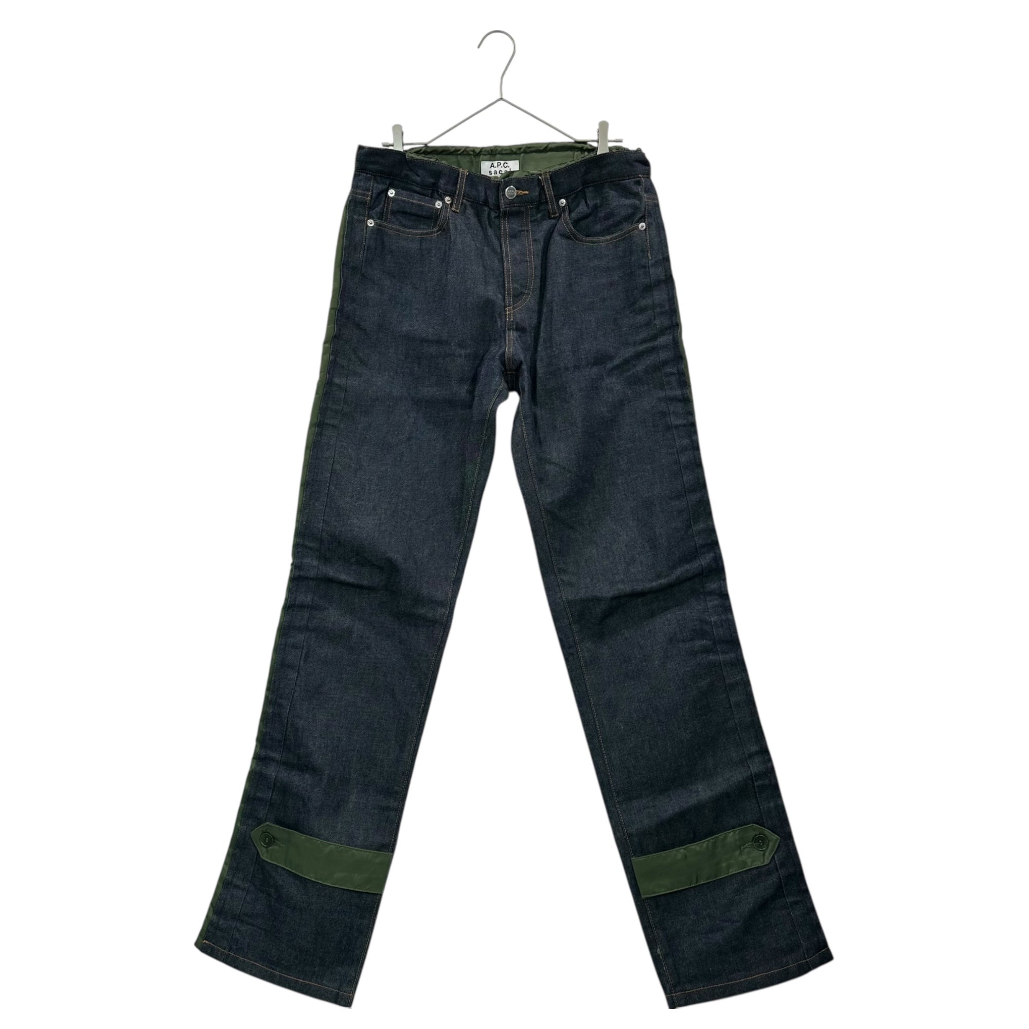 sacai×A.P.C.(サカイ×アーペーセー) 21SS PANTALON HARU DENIM ナイロン切替 デニム パンツ 1110221 S インディゴ×オリーブ