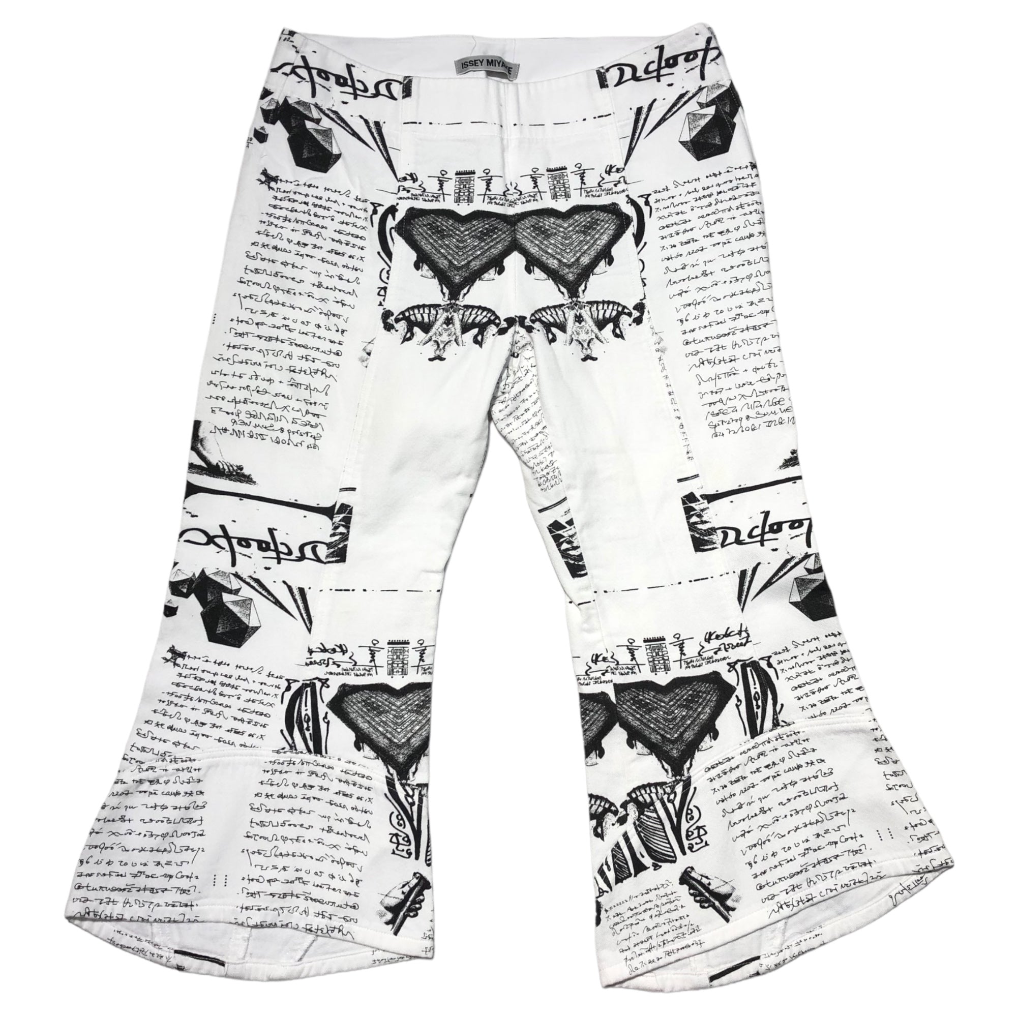 ISSEY MIYAKE(イッセイミヤケ) 93's polish message flare cropped pants/ポーランド語メッセージフレアクロップドパンツ IM31FF049 SIZE 2(M) ホワイト×ブラック
