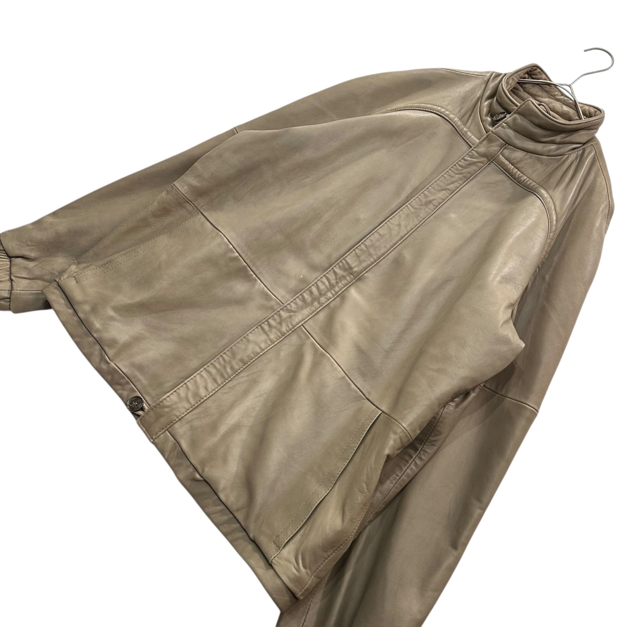 THE LEATHER SOURCE(ザレザーソース) 80's~90's Vintage Lambskin Leather Jacket ヴィンテージ ラム レザー ブルゾン 44(XL程度) ベージュ 80年代~90年代 ジャケット ビッグサイズ