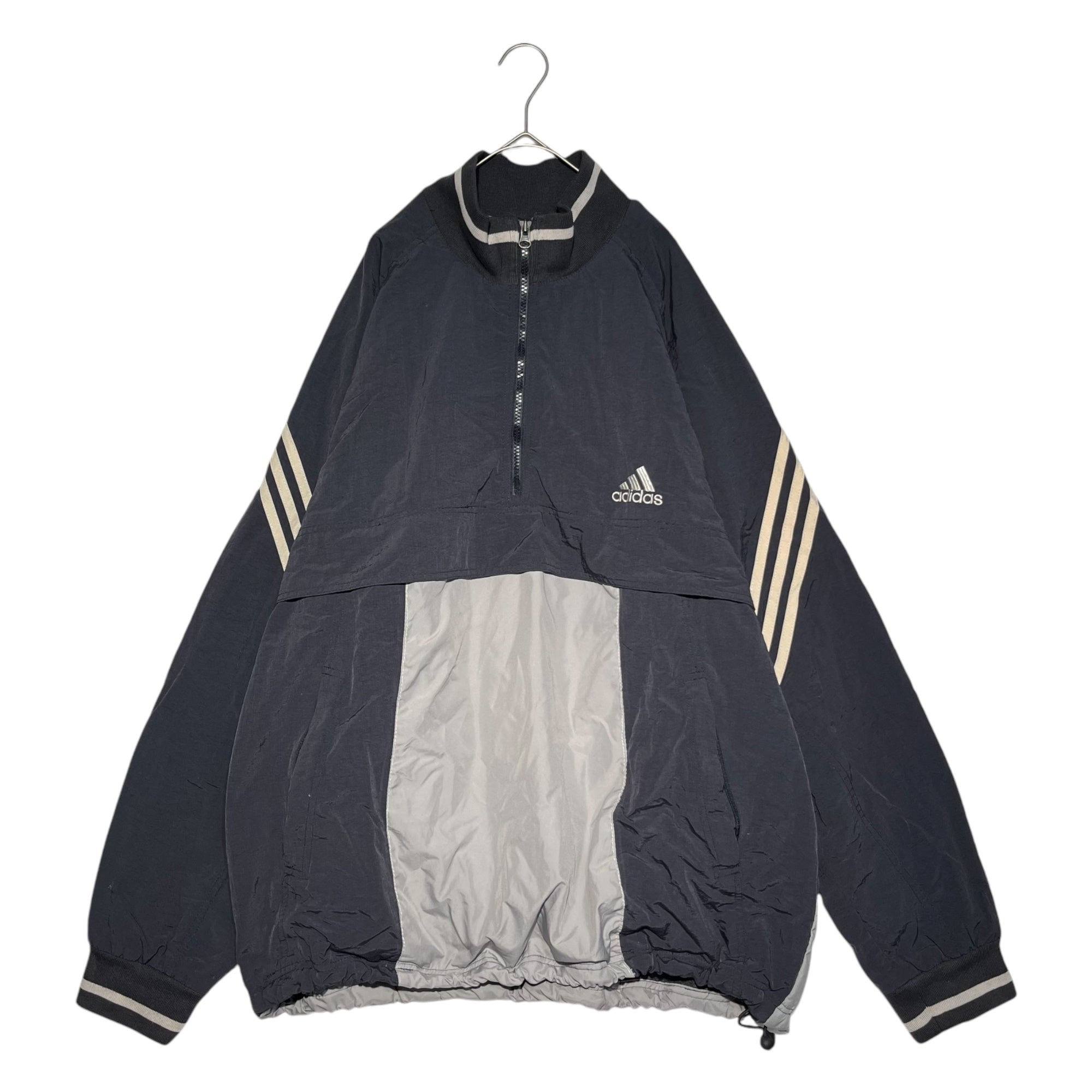 adidas(アディダス) 00's sleeve line nylon anorak pullover jacket 00's 袖ライン ナイロン アノラック プルオーバー ジャケット XXXXO ブラック×グレー