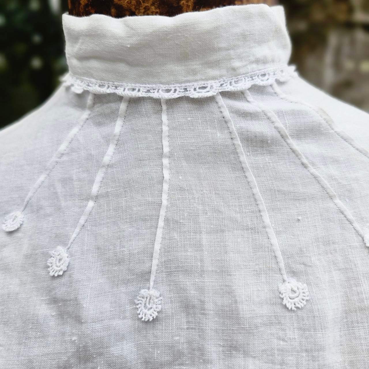 Euro vintage(ヨーロッパヴィンテージ) 30's~ Beams_standcollar lace blouse スタンドカラーレース付きブラウス 表記無し(M程度) ホワイト