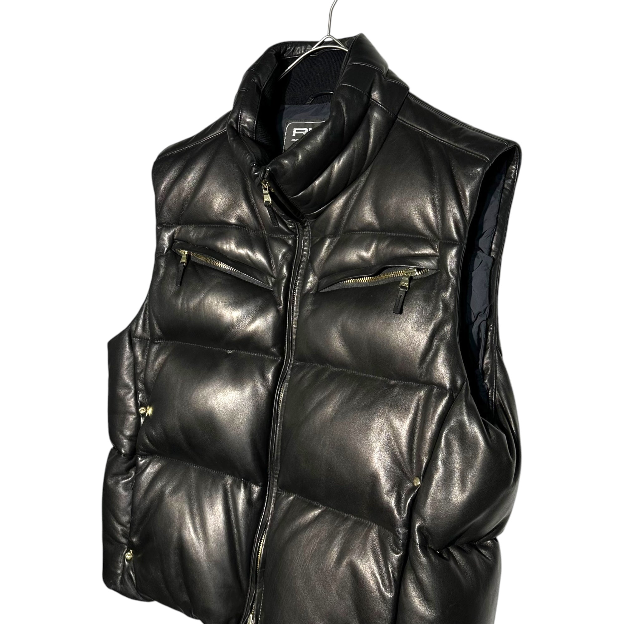 RLX RALPH LAUREN(アールエルエックスラルフローレン) 00'S All leather down vest オールレザー ダウン ベスト ラムスキン L ブラック