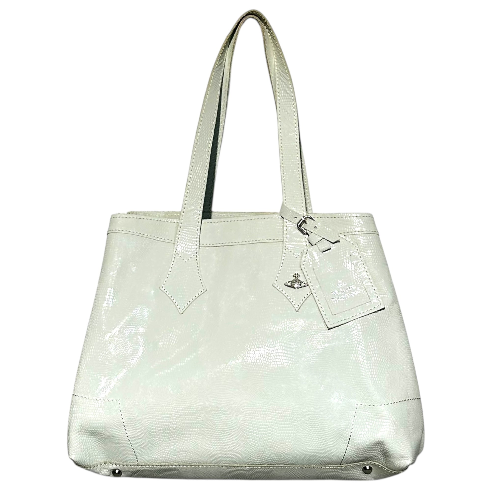 Vivienne Westwood ACCESSORIES(ヴィヴィアンウエストウッドアクセサリー) Orb Logo Crocodile Embossed Leather Tote Bag オーブ ロゴ クロコ 型押し レザー トート バッグ ホワイト ハンド 肩掛け