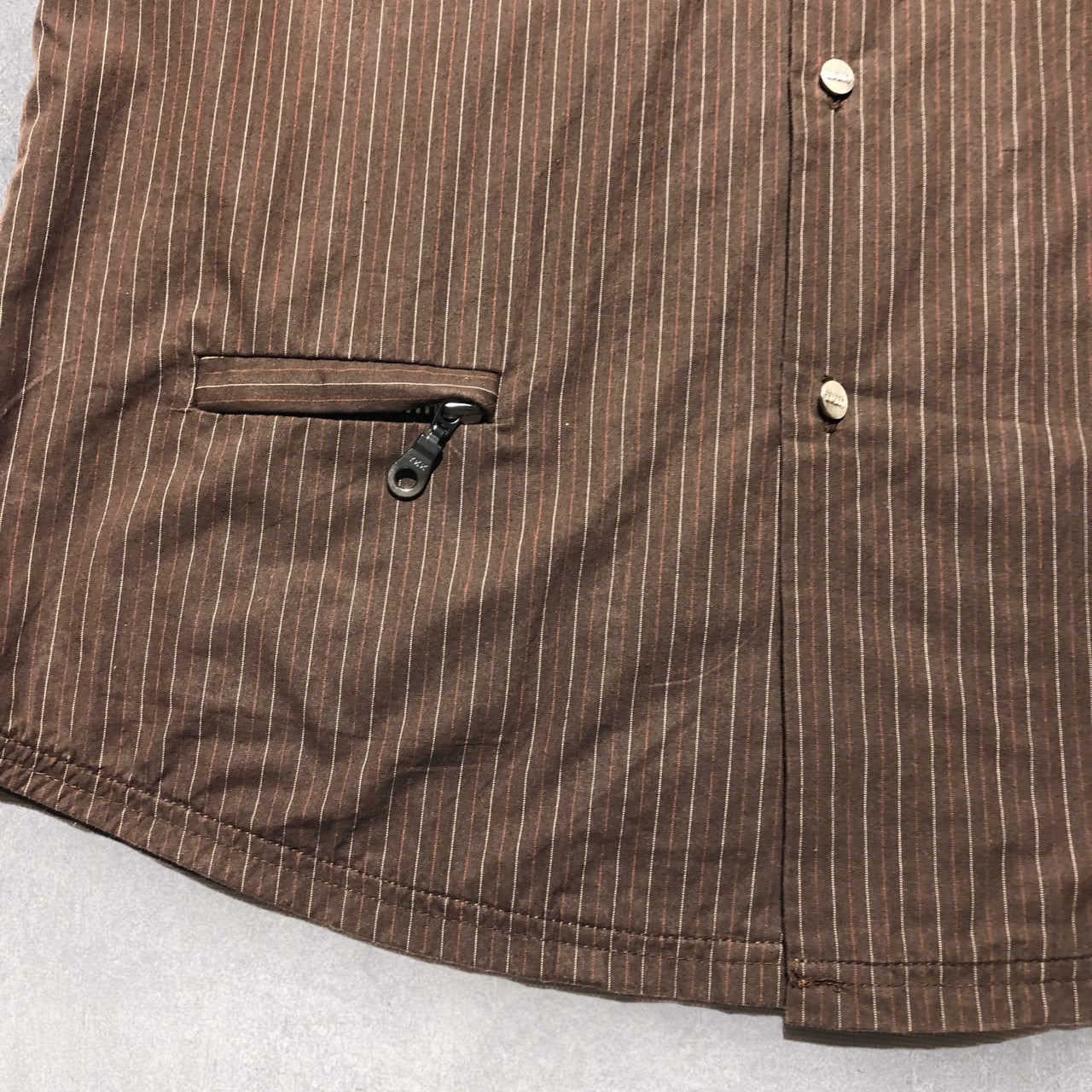 NUMBER (N)INE(ナンバーナイン) 90’s S/S zip pocket striped shirt 半袖 ジップ ポケット ストライプ シャツ S(Mサイズ程度) ブラウン 初期青タグ 90年代