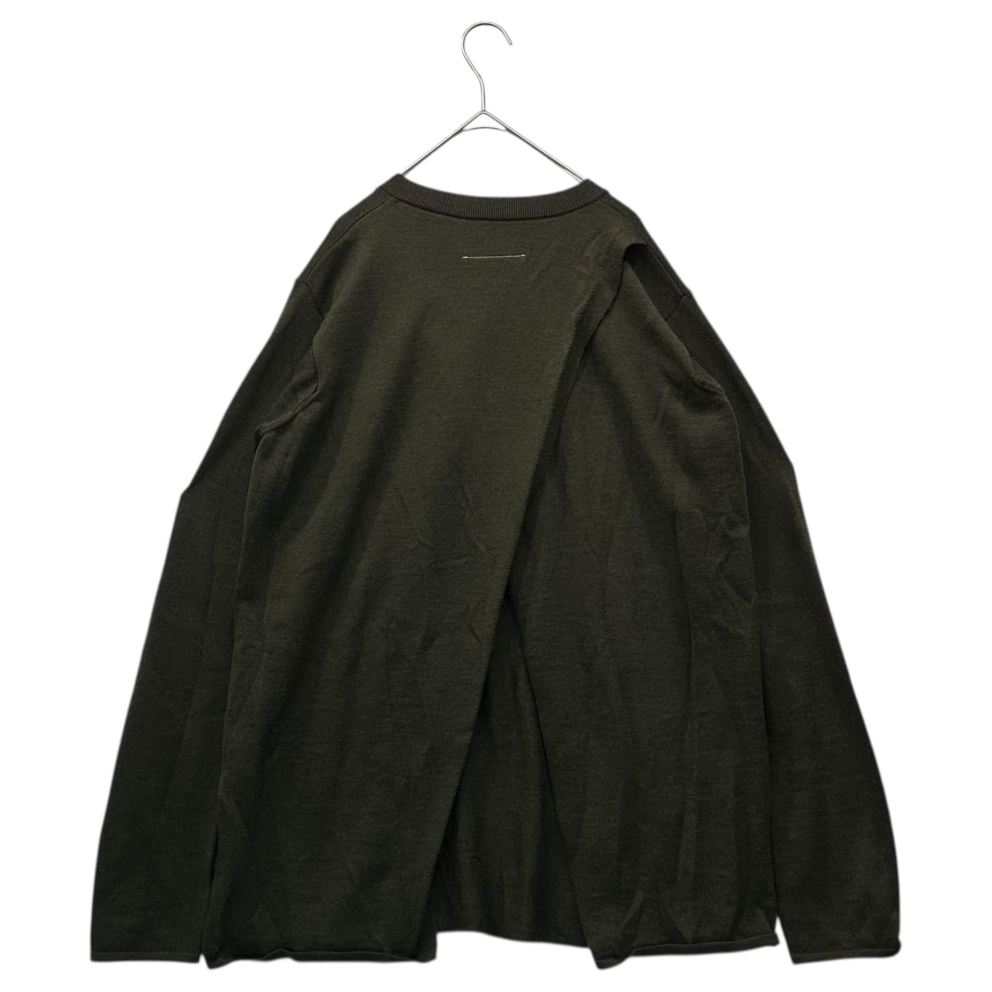 MM6 Maison Margiela(エムエムシックス) 15AW Back Slit V-Neck Low Gauge Knit バック スリット Vネック ローゲージ ニット S32CT0678 S15373 XL カーキ 男性着用可能サイズ