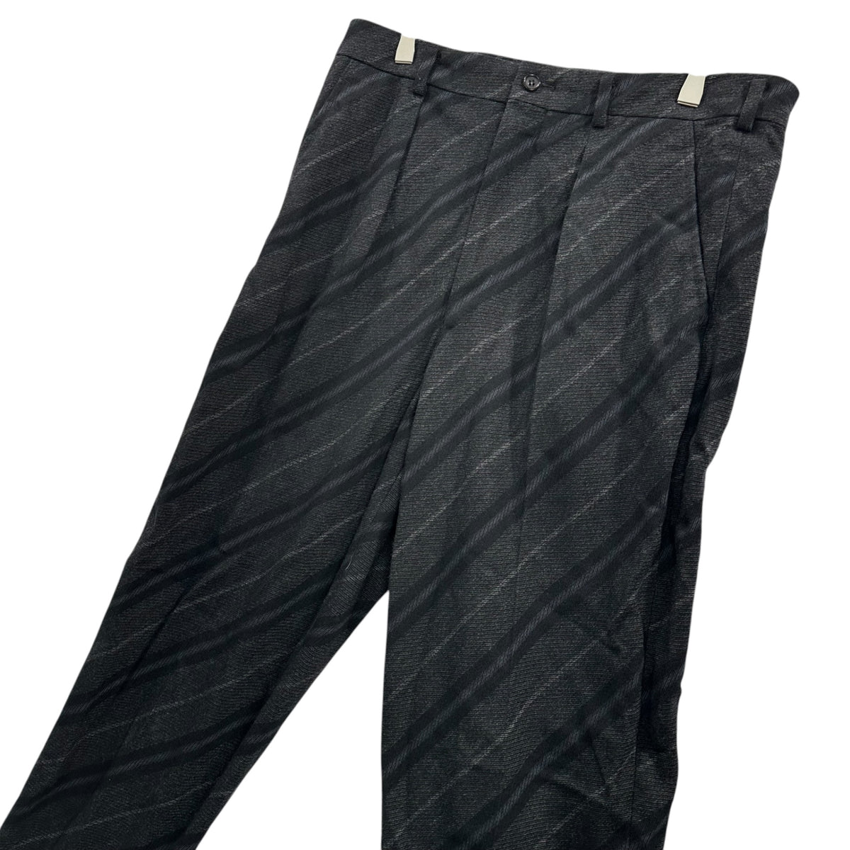 COMME des GARCONS HOMME PLUS(コムデギャルソンオムプリュス) 1997AW Diagonal-Striped Wool Slacks with One Pleat 斜め ストライプ ウール 1タック スラックス PP-04005M M チャコールグレー×ネイビー AD1997 90年代 アーカイブ