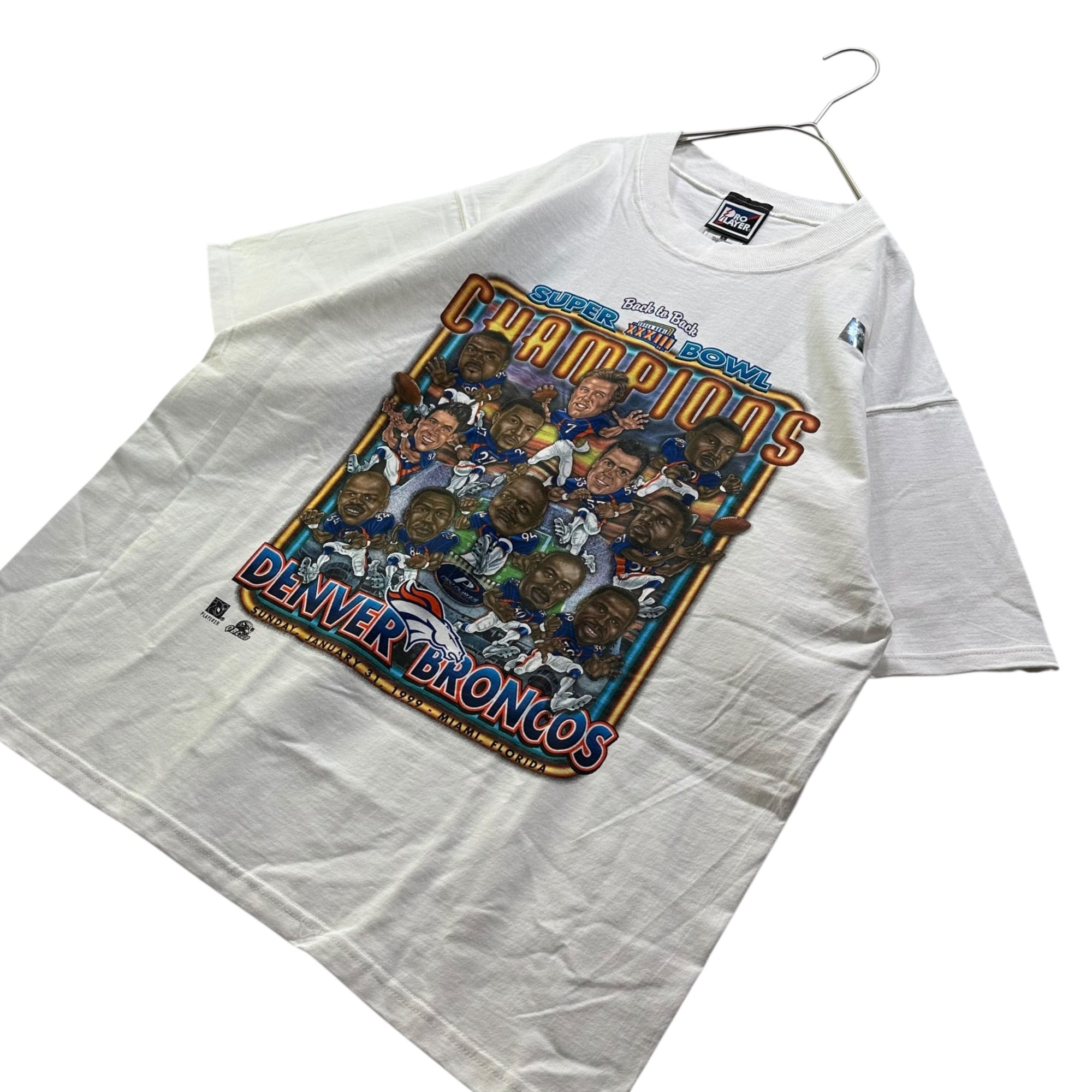 VINTAGE(ヴィンテージ) 1999 SUPER BOWL T-SHIRT 99年 スーパーボール Tシャツ L ホワイト×マルチカラー NFL
