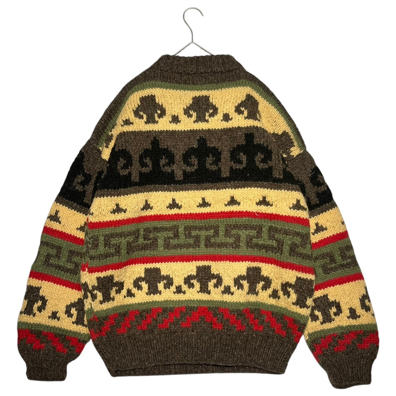 INDIGENOUS DESIGNS(インディアンデザインズ) Ecuador made Indian low gauge knit エクアドル製 インディアン ローゲージ ニット L ブラウン×ベージュ 環境保護 サスティナブル オーガニック