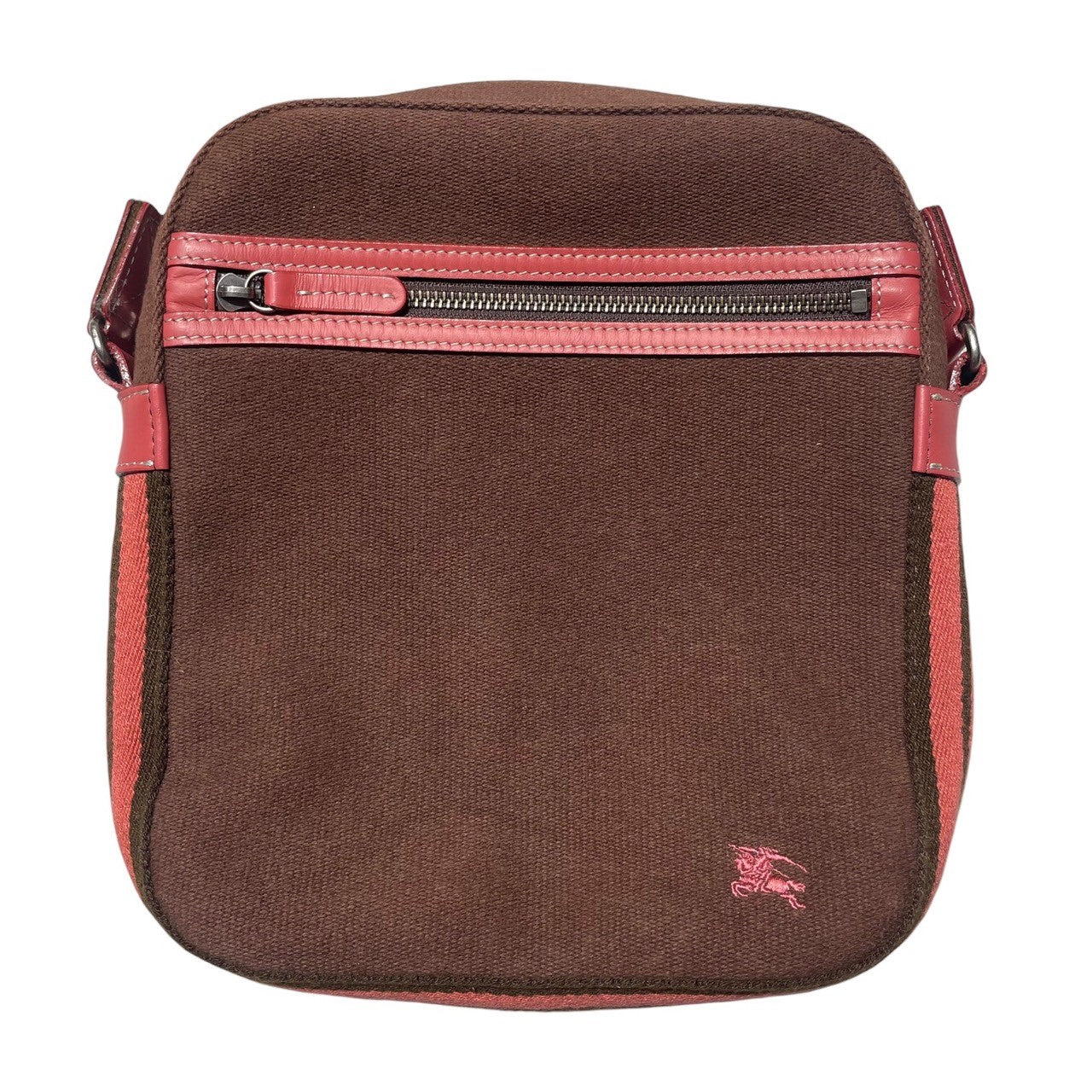 BURBERRY BLUE LABEL(バーバリーブルーレーベル) One point logo canvas shoulder bag ワンポイント ロゴ キャンバス ショルダー バッグ ZA446-811-50 ブラウン×ピンク ホース