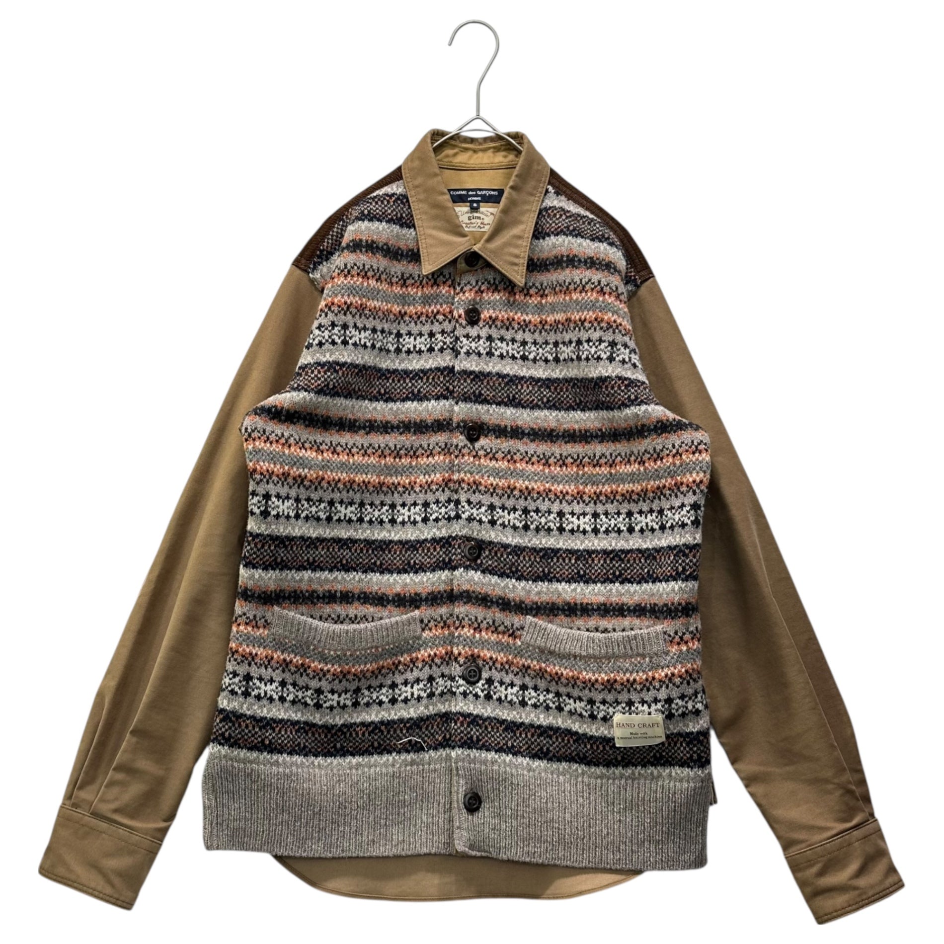 COMME des GARCONS HOMME(コムデギャルソンオム) 16AW gim Knit Corduroy Panel Work Shirt ニット コーデュロイ 切替 ワークシャツ HR-B047 S ベージュ×グレー×ブラウン AD2016