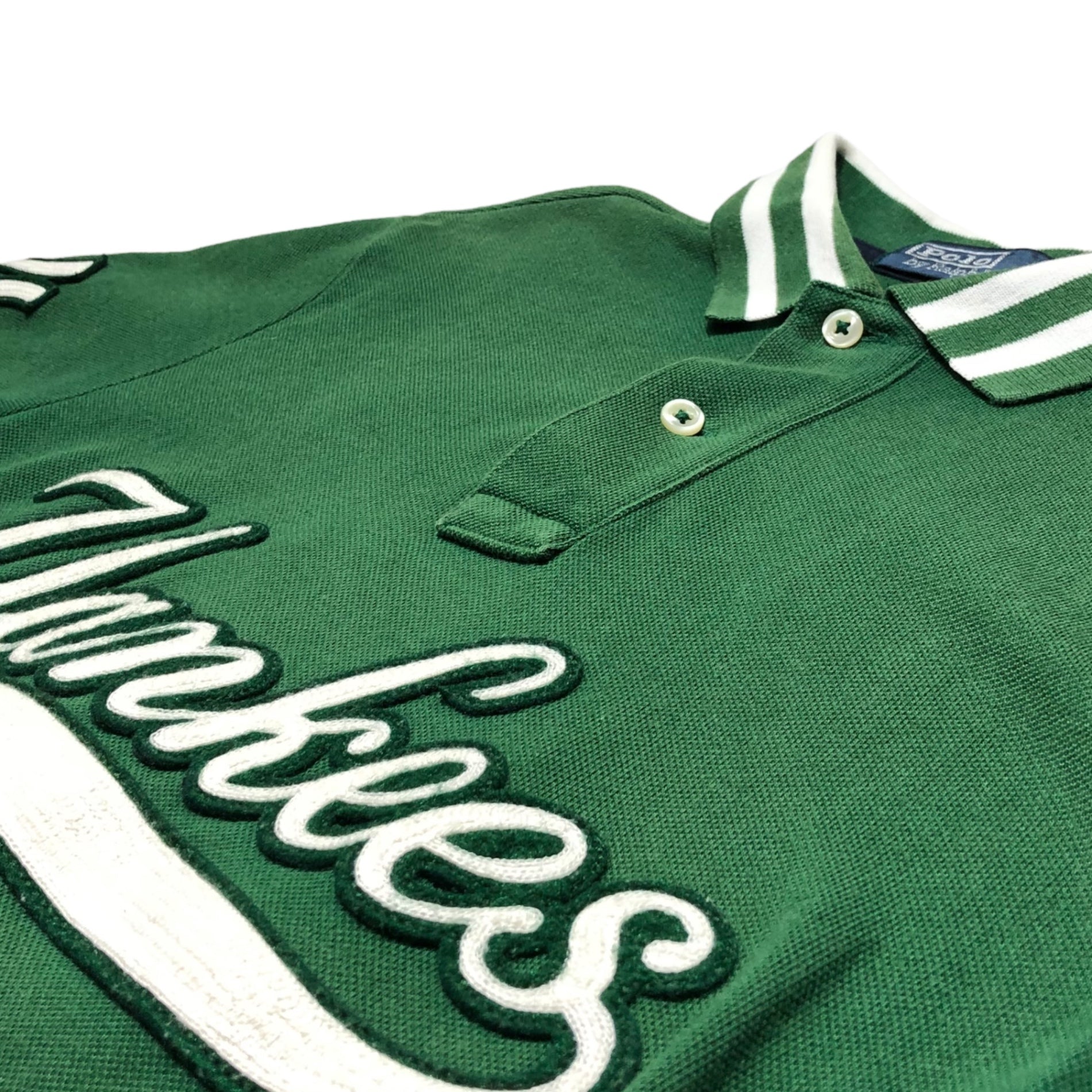 POLO RALPH LAUREN×MLB Yankees(ポロラルフローレン×ヤンキース) Yankees logo embroidery polo shirt ロゴ 刺繍 半袖 ポロシャツ 710810495001 XS グリーン×ホワイト コラボ