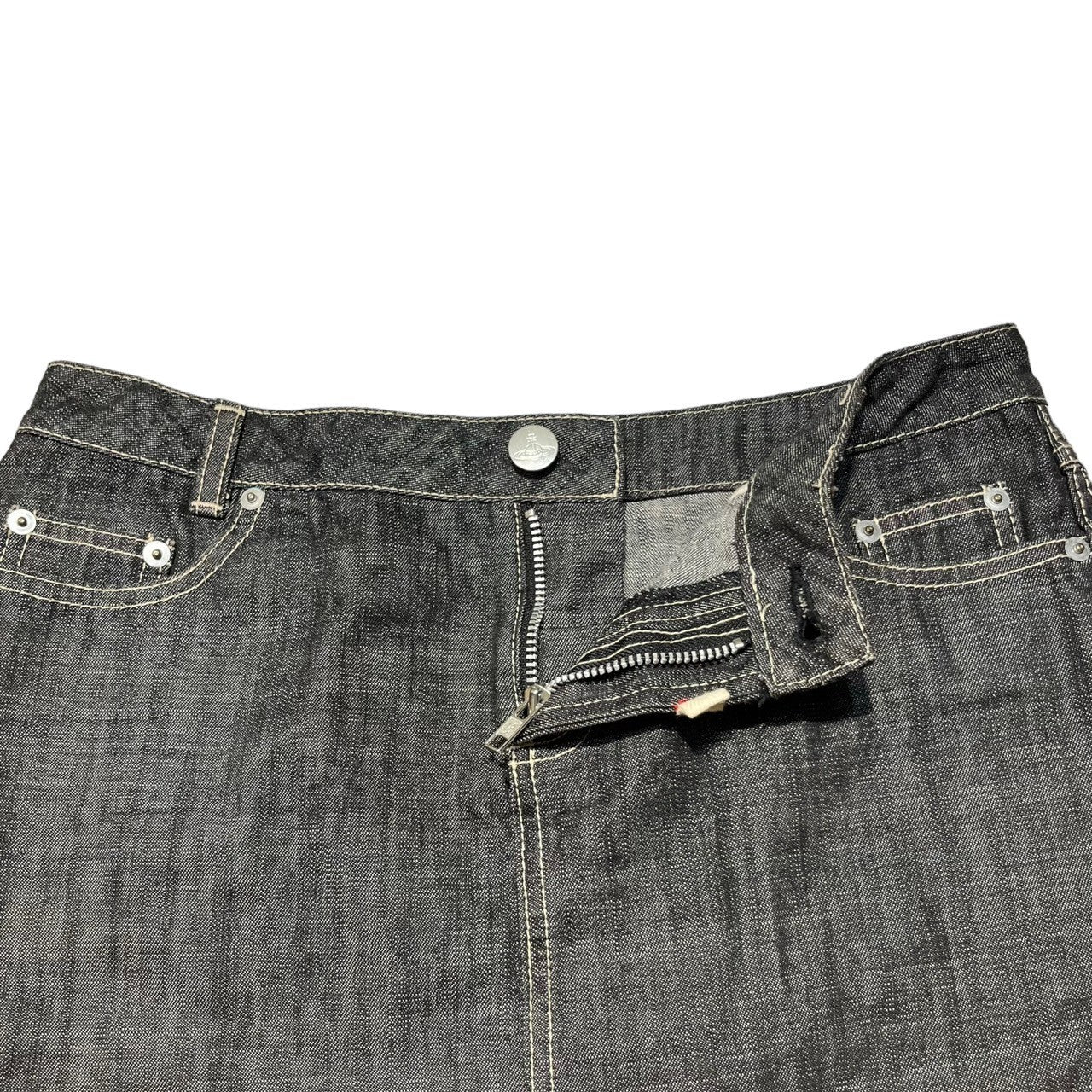 Vivienne Westwood RED LABEL(ヴィヴィアンウエストウッドレッドレーベル) 00's Orbro logo zip denim mini skirt オーブ ロゴ ジップ デニム ミニ スカート 357-01-23005 3(L程度) インディゴ Y2K