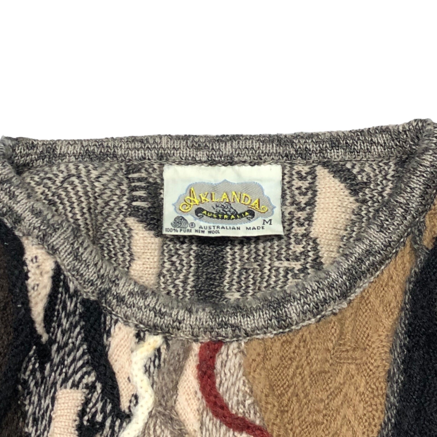 AKLANDA(アクランダ) 90's 3D KNIT PULLOVER スリーディーニット プルオーバー 90年代 M ベージュ×ブラック オーストラリアメイド